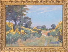 Early 20th Century Impressionist Landscape of Yellow Broom Flowers In Spring