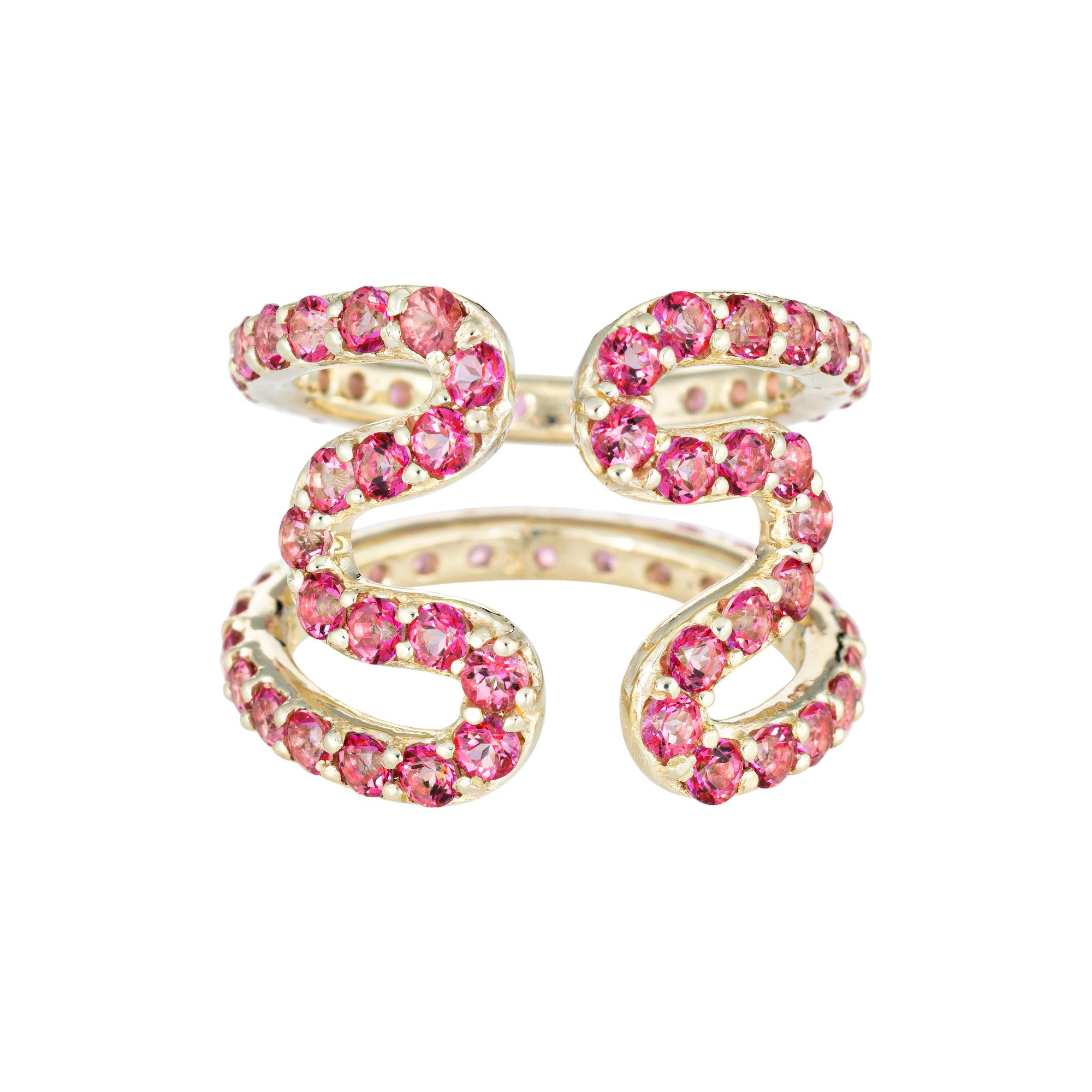 Sabine Getty Pink Topaz Wiggly Ring Estate 18 Karat Yellow Gold Wave Jewelry For Sale