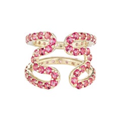 Retro Sabine Getty Pink Topaz Wiggly Ring Estate 18 Karat Yellow Gold Wave Jewelry