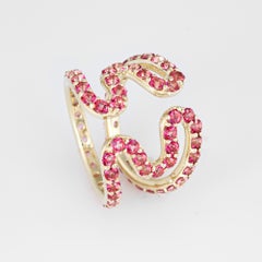 Sabine Getty Pink Topaz Wiggly Ring Estate 18 Karat Yellow Gold Wave Jewelry