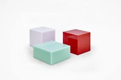 Sabine Marcelis Mint Candy Cube Contemporary Side Table or Bed Stand Gloss Resin