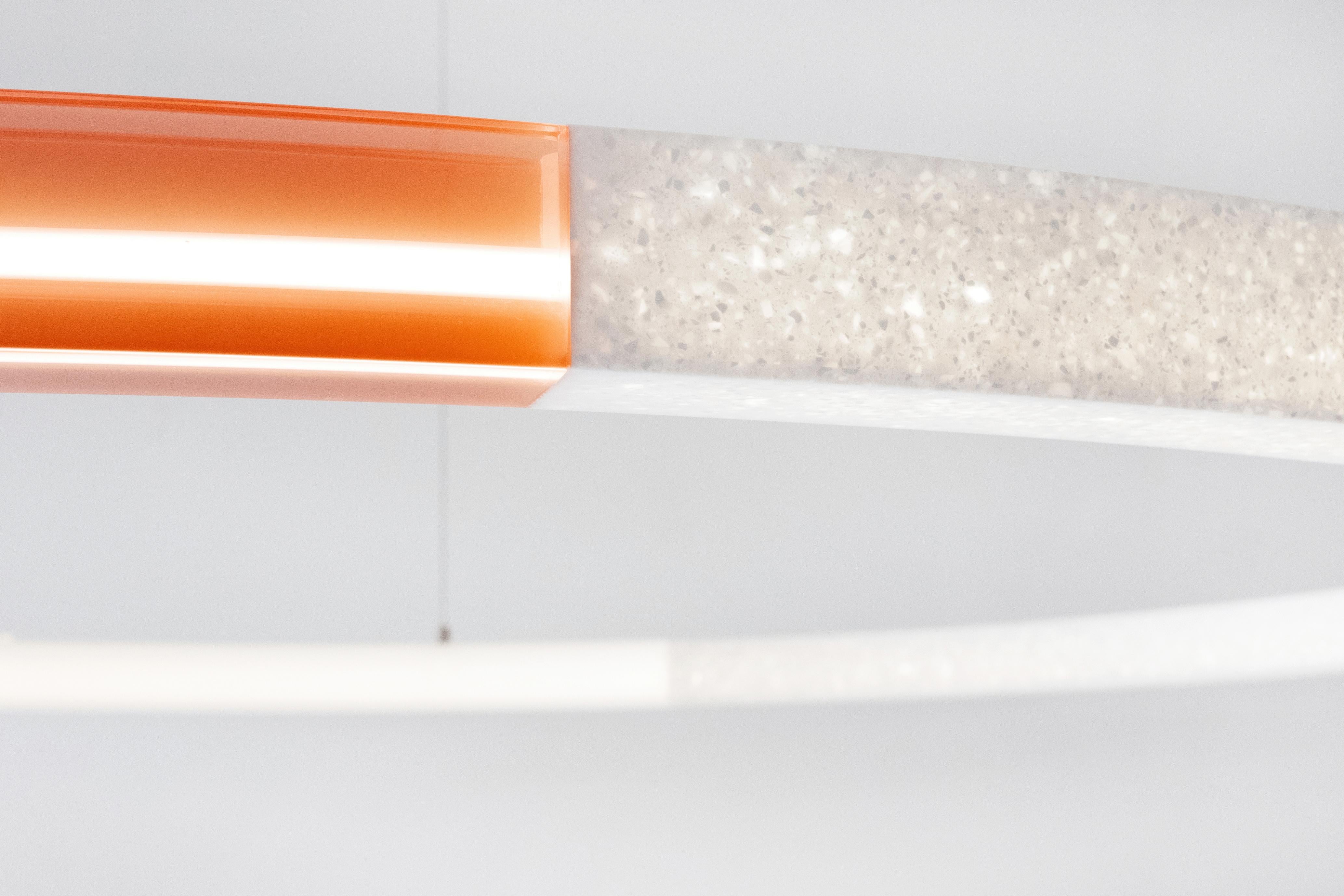 Sabine Marcelis chandelier from the Filter series in color red amber/ orange. 
Made from resin, high macs and neon,.
Manufactured by Sabine Marcelis.
Produced exclusively for SIDE GALLERY.
Made in, Rotterdam, The Netherlands in 2020.
High Macs,