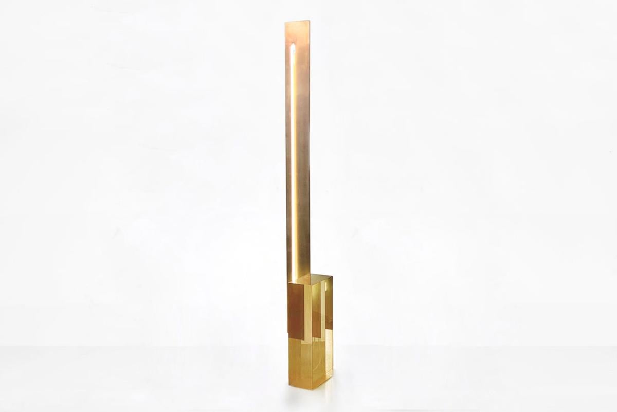 Dutch  Sabine Marcelis Contemporary Floor Lamp 190 Ochre Resin Metal Plate Neon Light