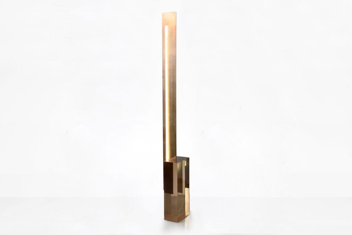 Dutch Sabine Marcelis Contemporary Floor Lamp Ochre and Brown Resin, Metal Plate