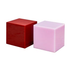 Sabine Marcelis Tomato Red Candy Cube Contemporary High Gloss Resin Side Table