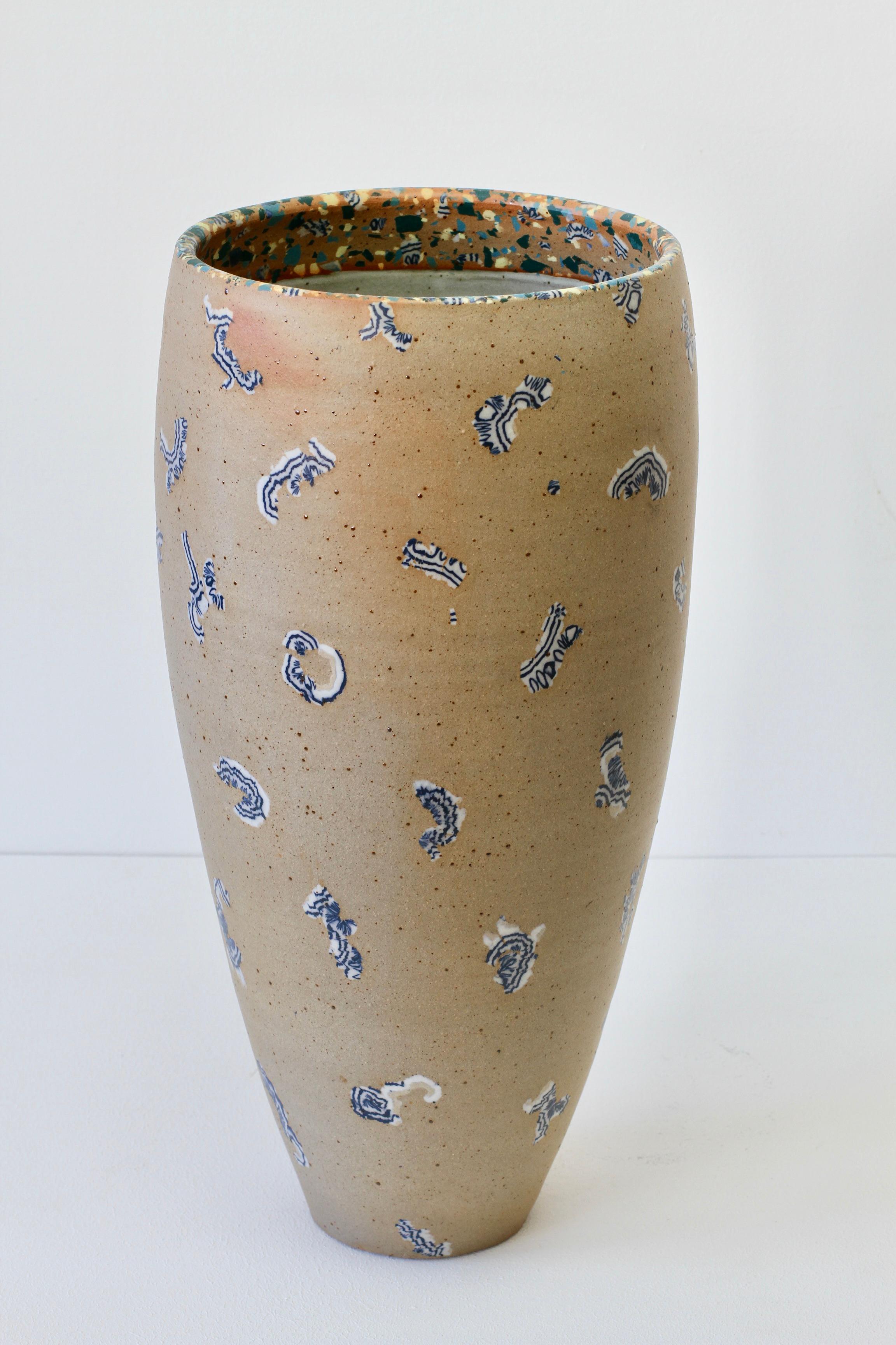 Hand-Crafted Sabine Moshammer Tall German Art Stoneware Vase or Umbrella Stand, circa 1990s For Sale