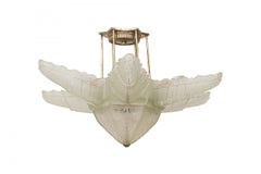 Sabino Art Deco French Frosted Glass and Metal Flower Form Chandelier