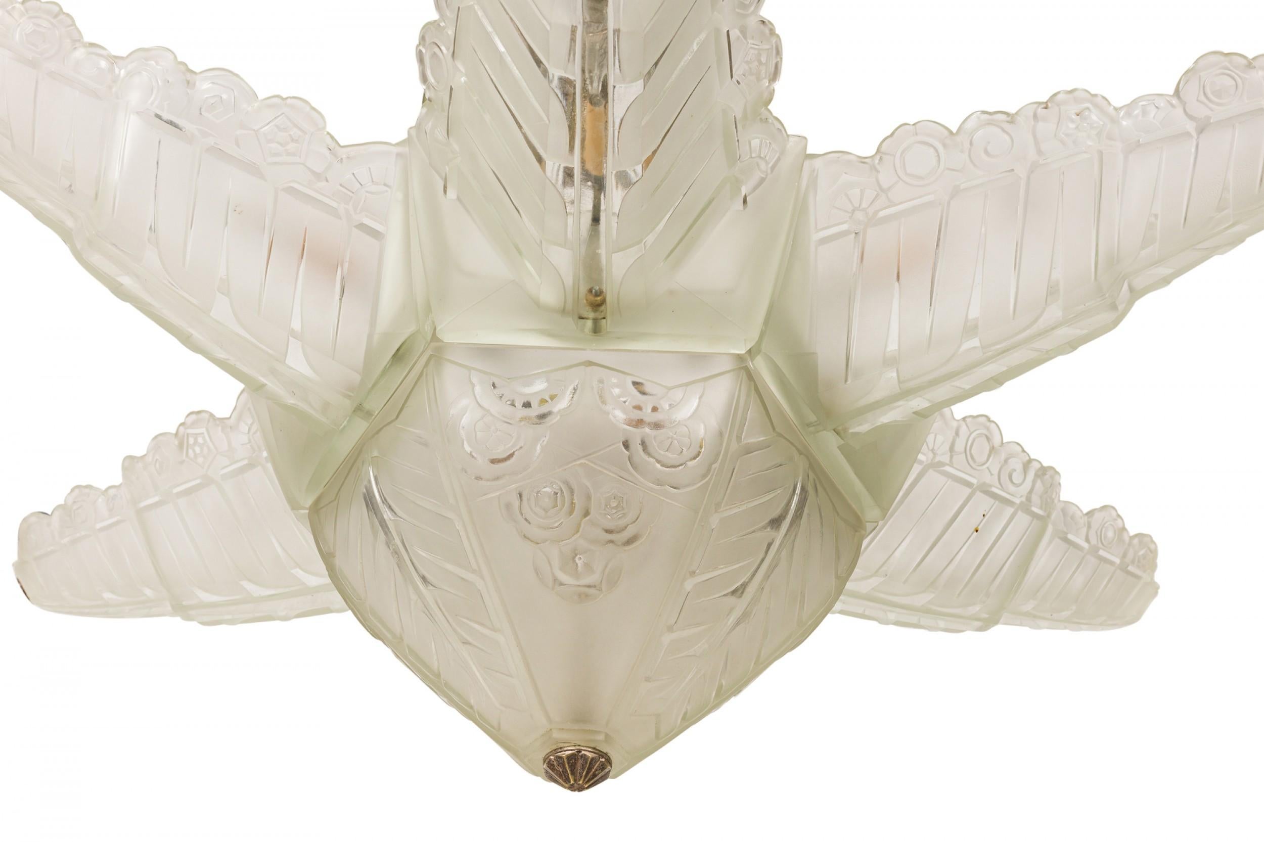 20th Century Sabino Art Deco French Frosted Glass and Metal Flower Form Chandelier For Sale