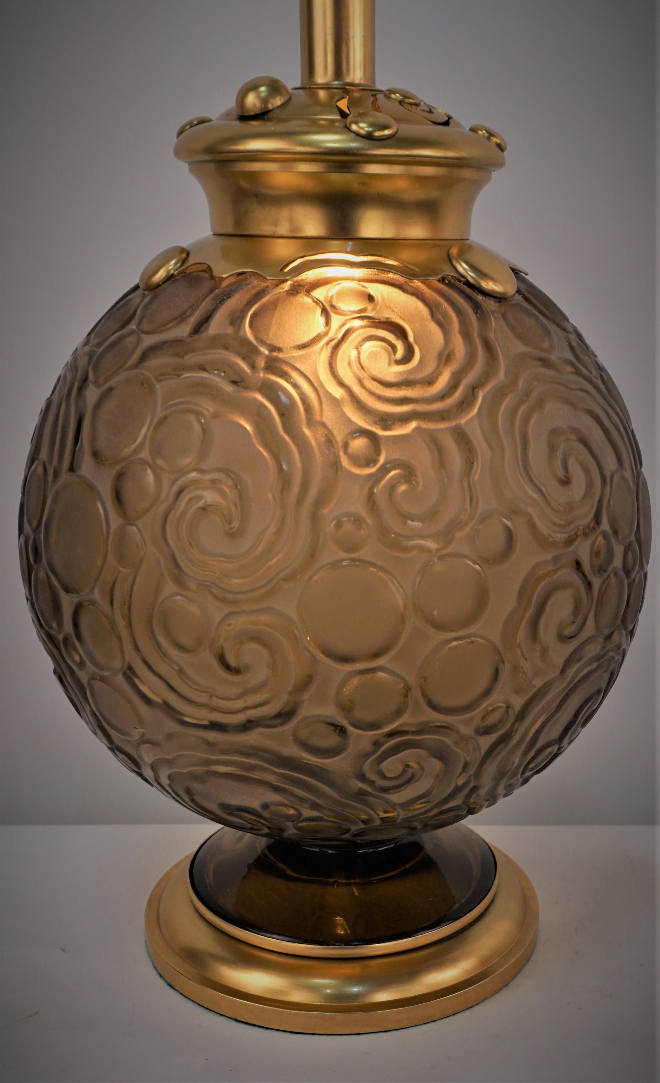 Sabino Art Deco Glass and Dore Bronze Table Lamp In Good Condition For Sale In Fairfax, VA