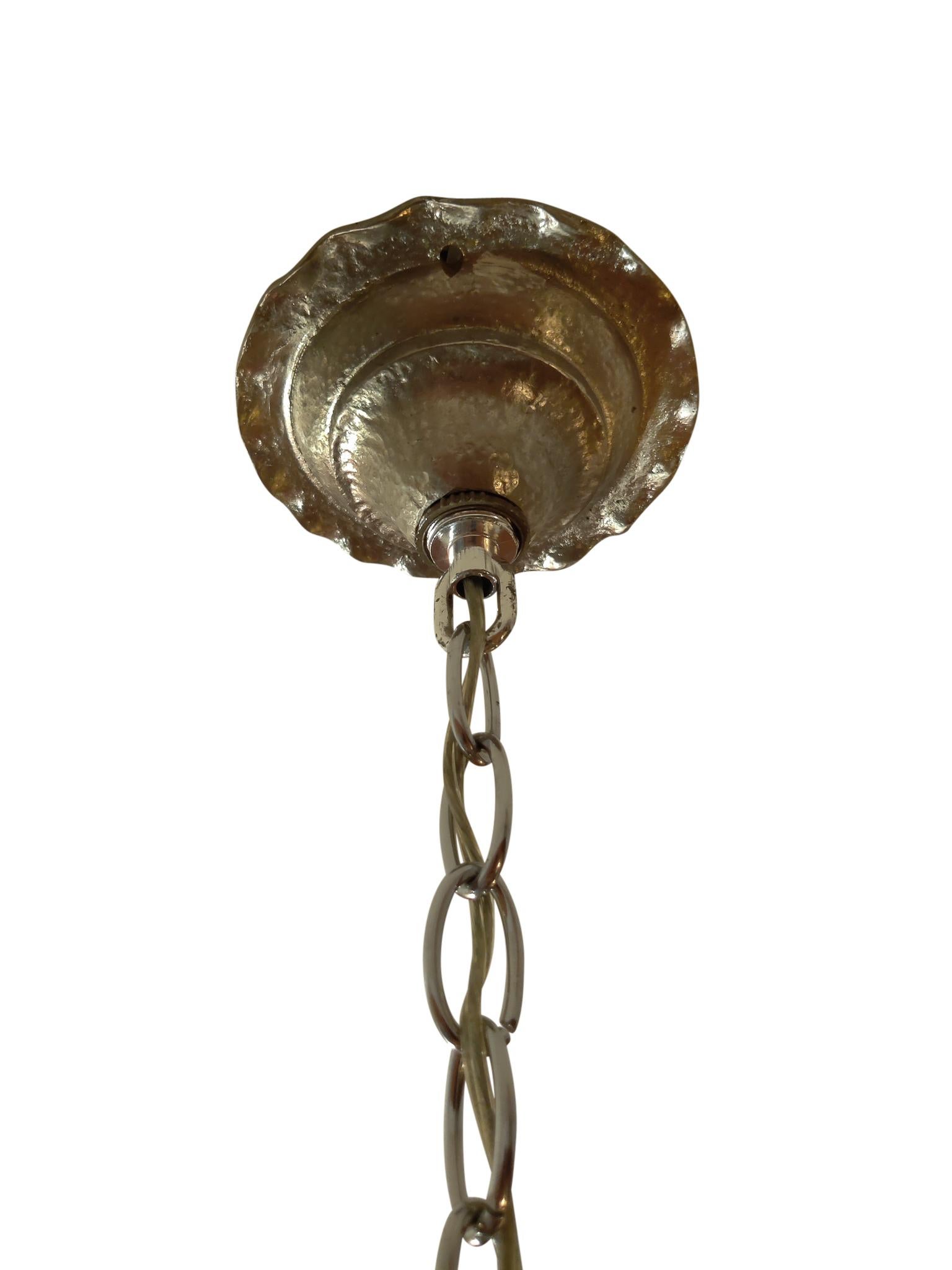 Early 20th Century Sabino Art Deco Lantern Chandelier Frosted Glass Nickeled Steel, France, 1920s For Sale