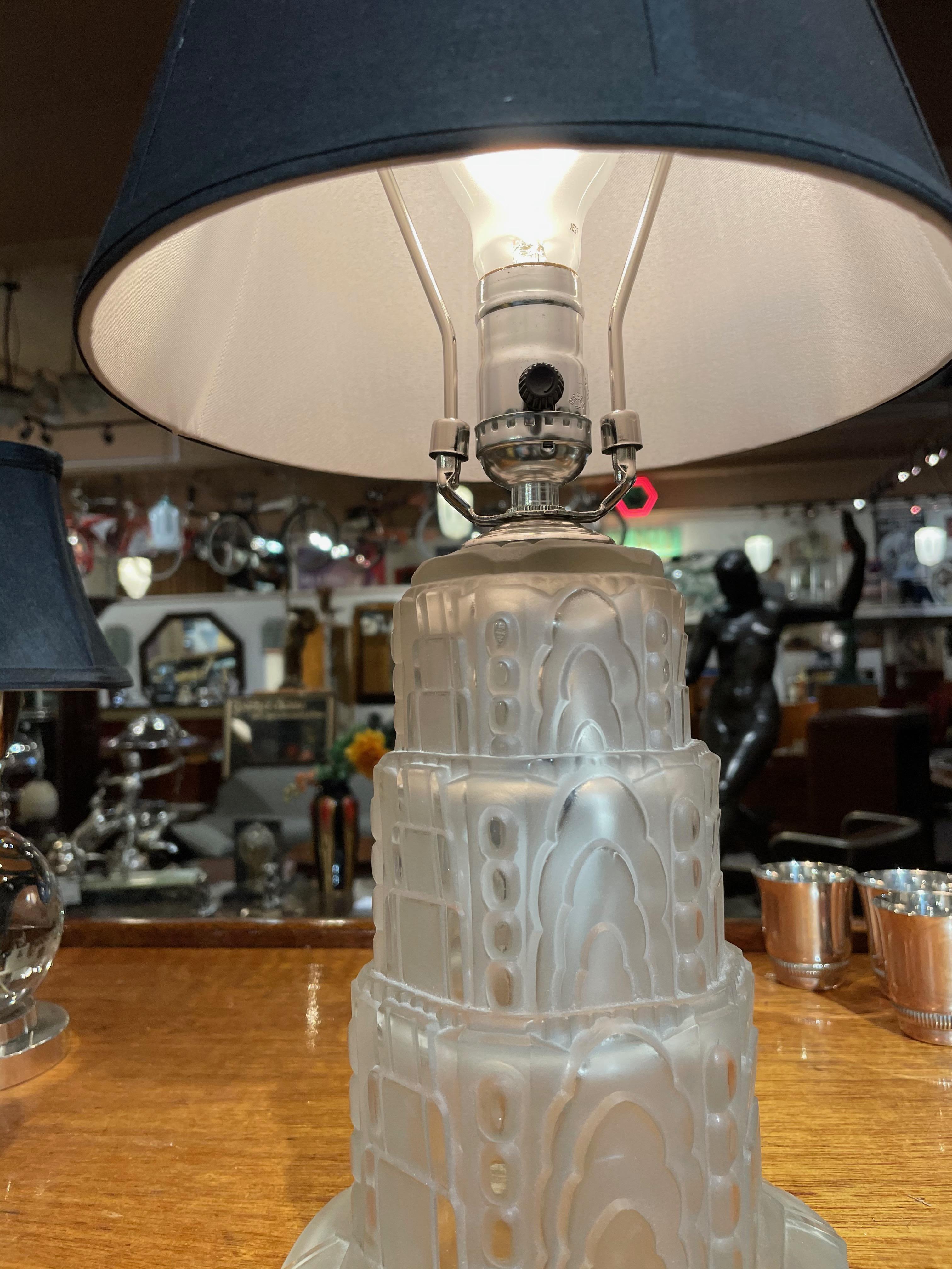 Sabino Art Deco Stepped Glass Table Lamp French For Sale 1