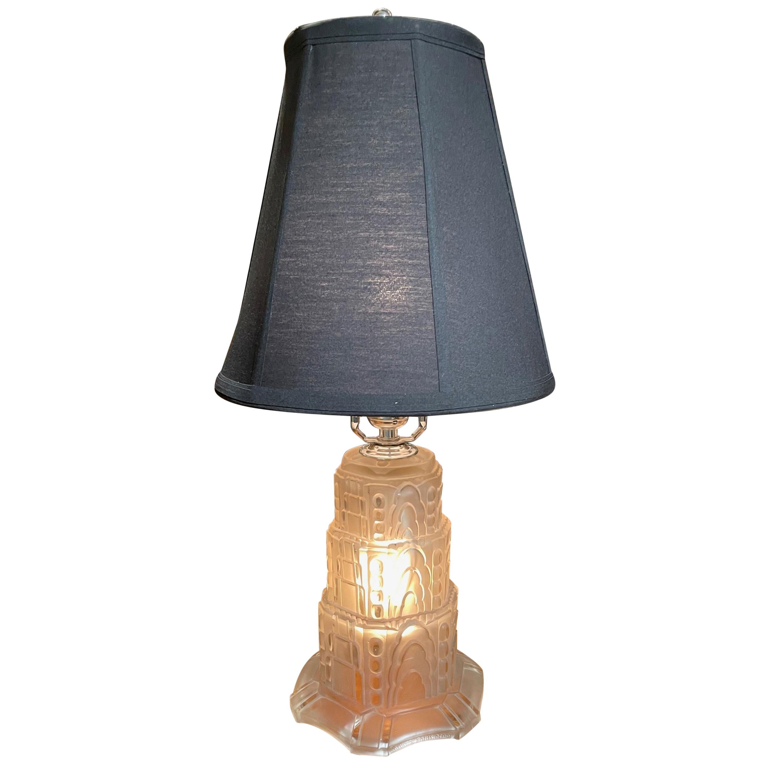 Sabino Art Deco Stepped Glass Table Lamp French For Sale