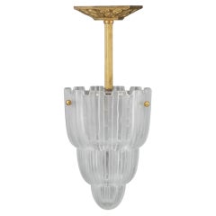 Art Deco Frosted Glass & Brass Waterfall Pendant Lamp by Sabino, France