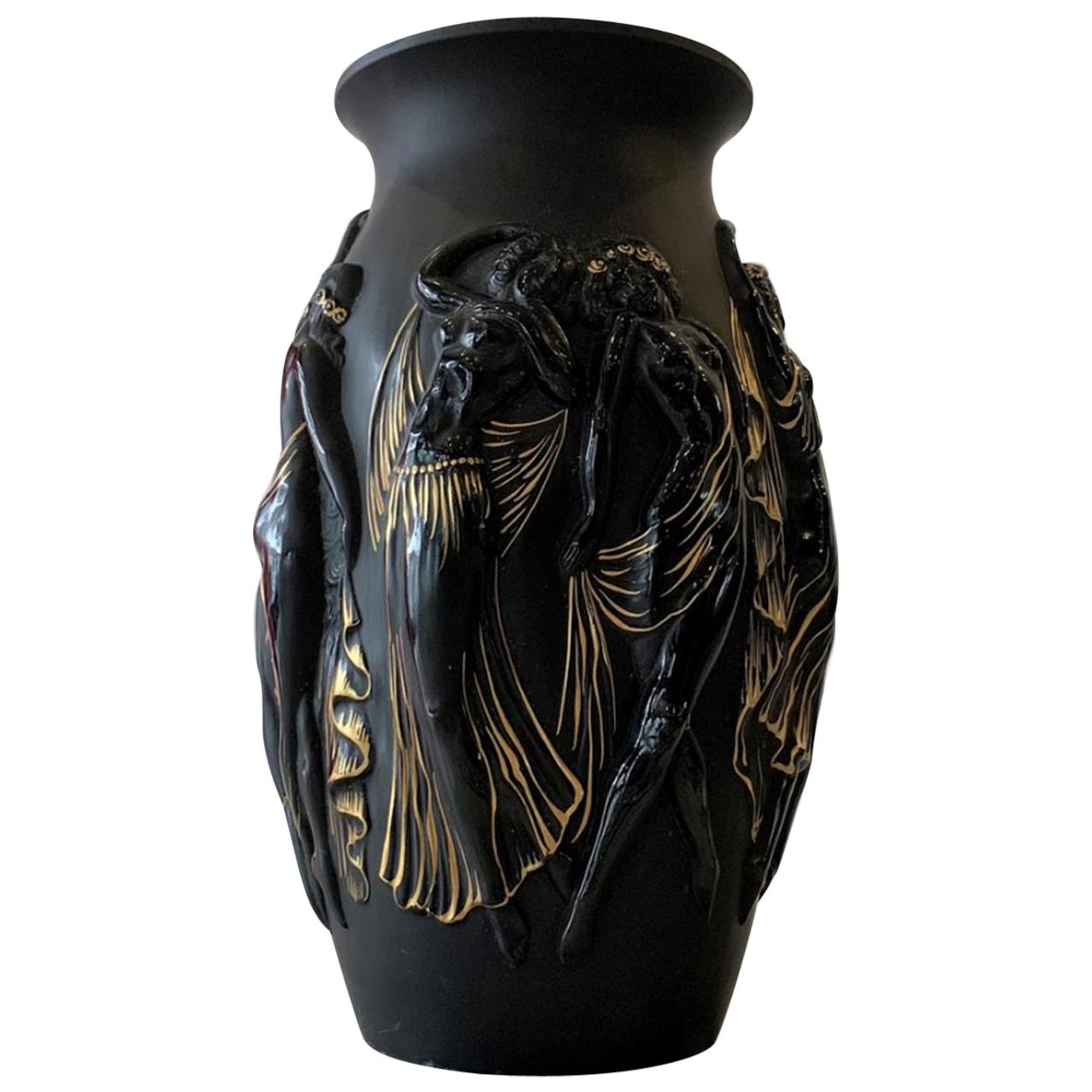 Sabino Black Vase "La Gaieté" For Sale