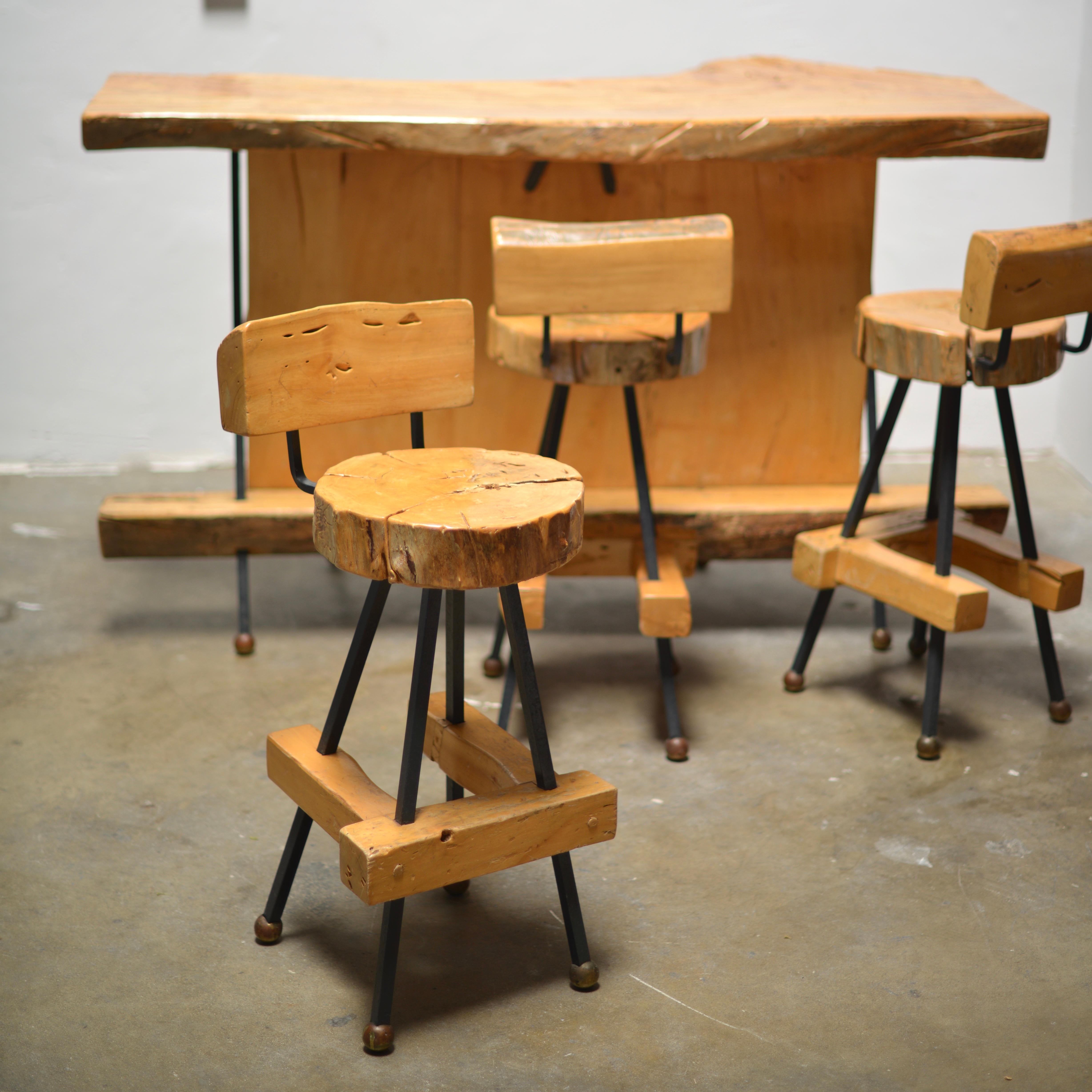 Mid-Century Modern Sabino Burl Wood Bar and Stool Set For Sale