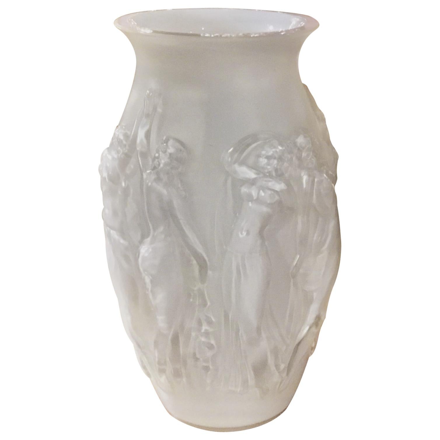 Sabino/France Mouth Blown Vase “La Danse” in Translucent White Glass of Dancers