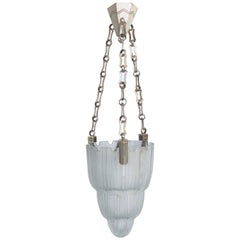 Sabino France Signed Art Deco Pendant Light Fixture with Silvered Bronze