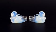 Sabino, France. Two ducks in Art Deco opaline art glass with a bluish tint.