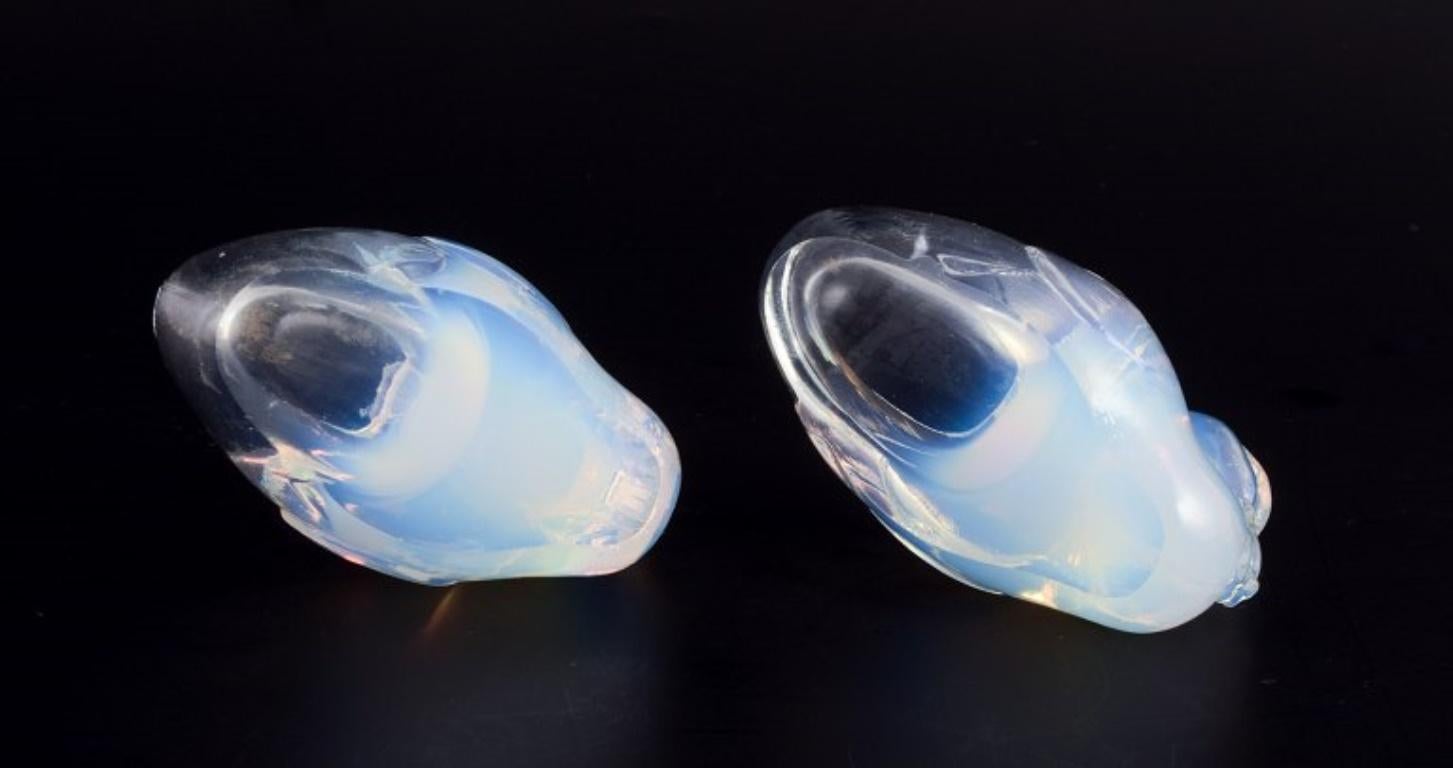Art Glass Sabino, France. Two ducks in Art Deco opaline art glass with a bluish tint.  For Sale