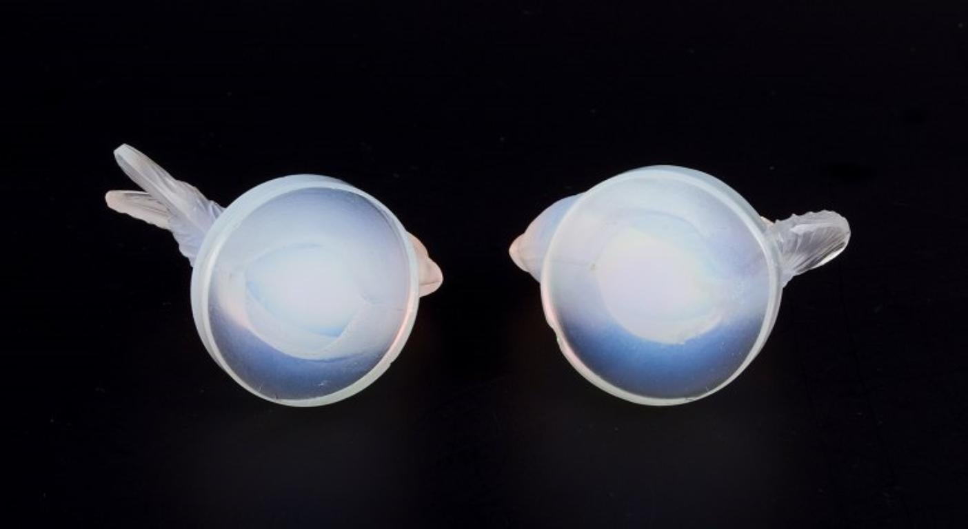 Sabino, France. Two fish in Art Deco opaline art glass with  bluish tint. For Sale 1