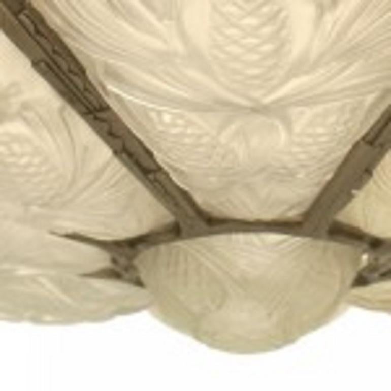 Sabino French Art Deco Frosted Glass Floral Chandelier In Good Condition For Sale In Queens, NY