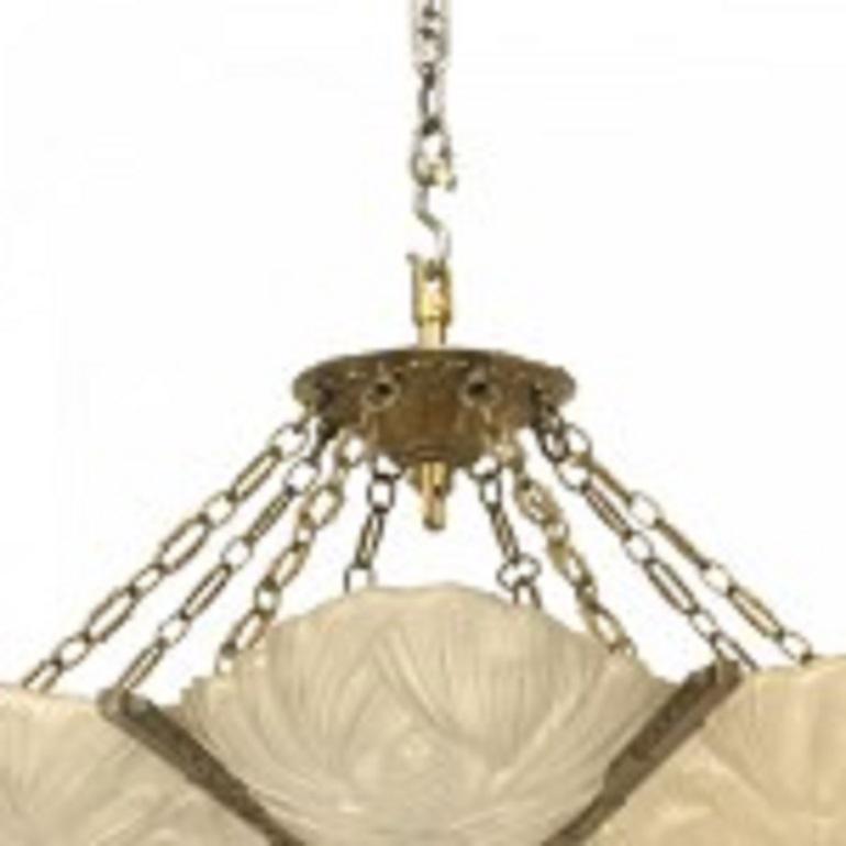 20th Century Sabino French Art Deco Frosted Glass Floral Chandelier For Sale