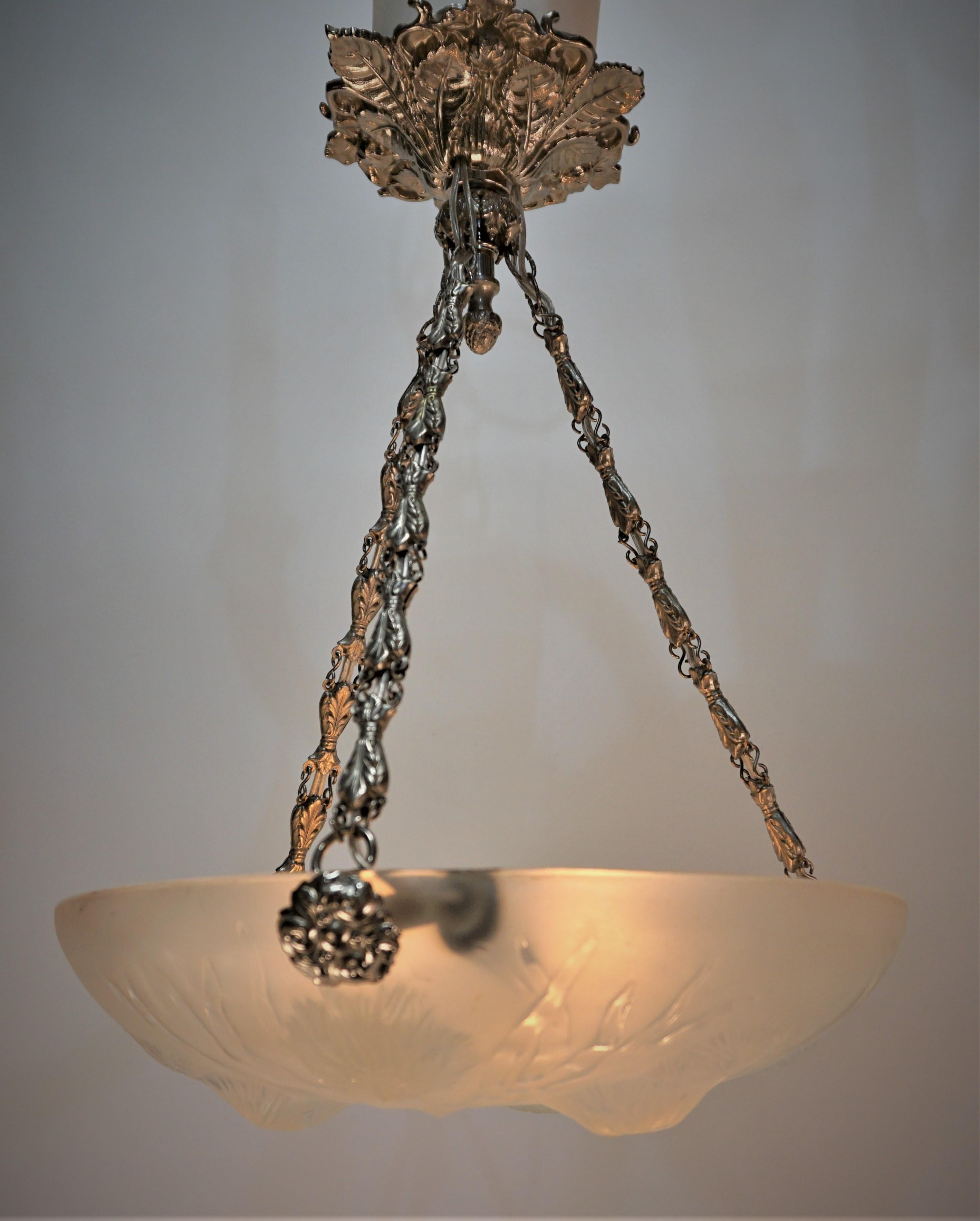 Early 20th Century Sabino Glass Art Deco Petit Chandelier For Sale