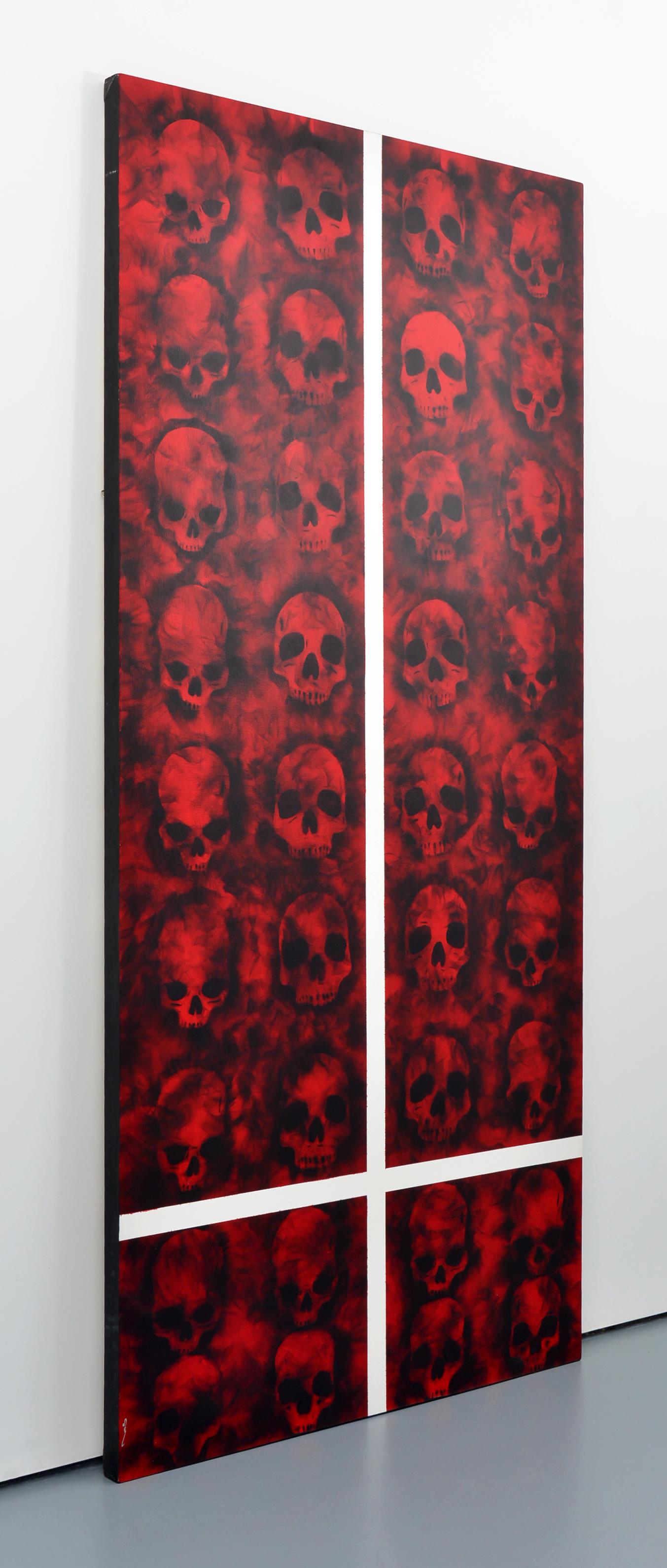 Quadro di fumo grande di Sabino Guiso, Teschi, 102″H. - Painting di Sabino Guisu
