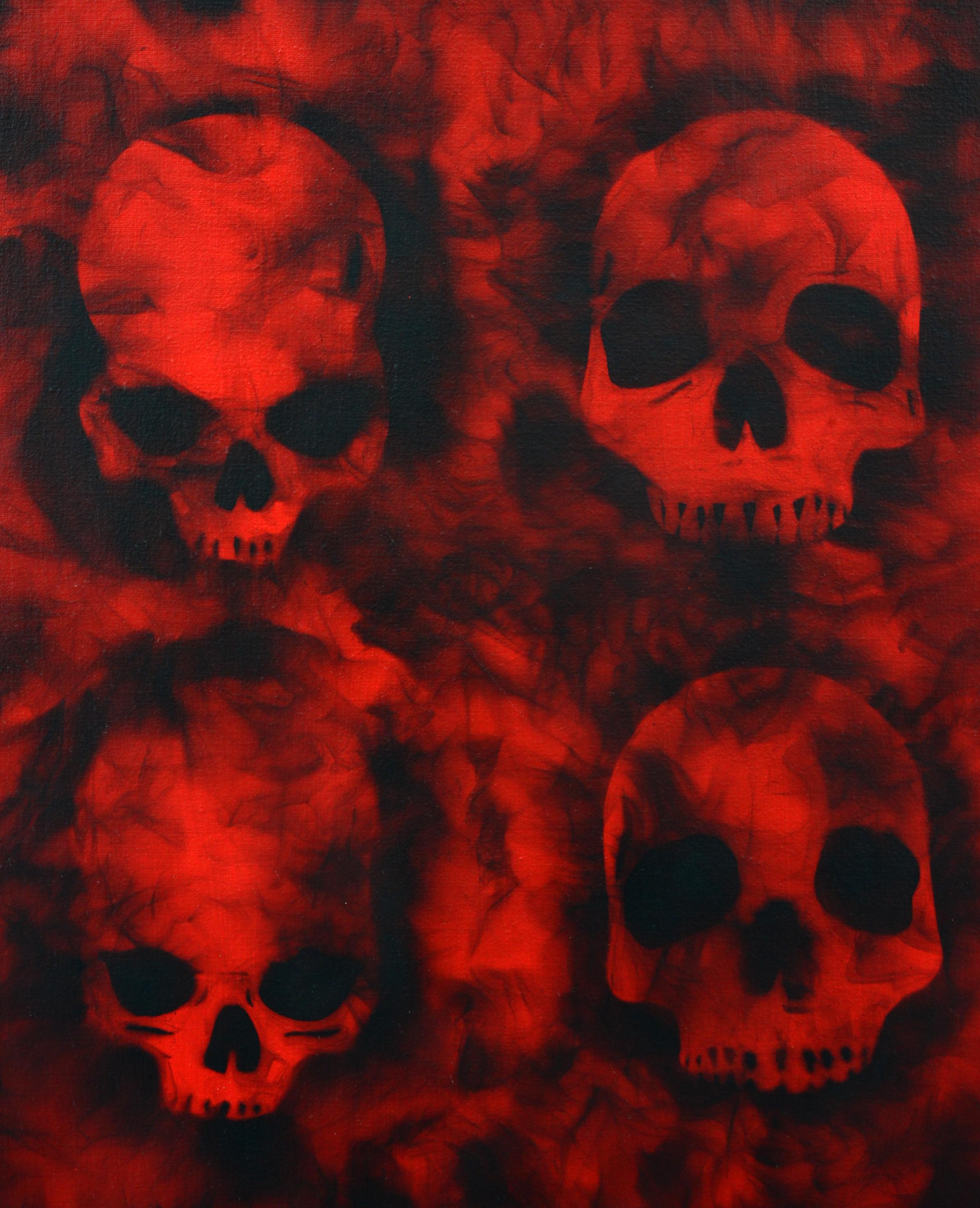 Quadro di fumo grande di Sabino Guiso, Teschi, 102″H. - Painting Contemporaneo di Sabino Guisu