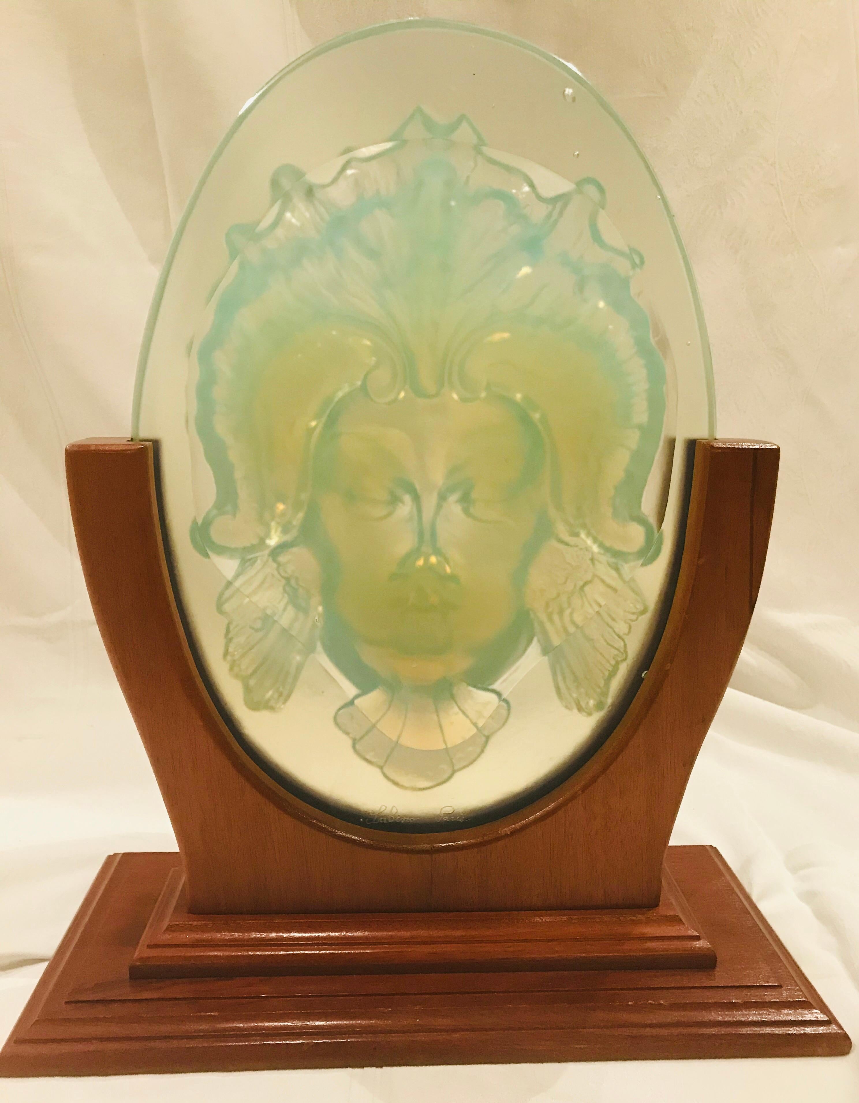 Sabino Opalescent Glass Triton Mask on Mahogany Stand 2