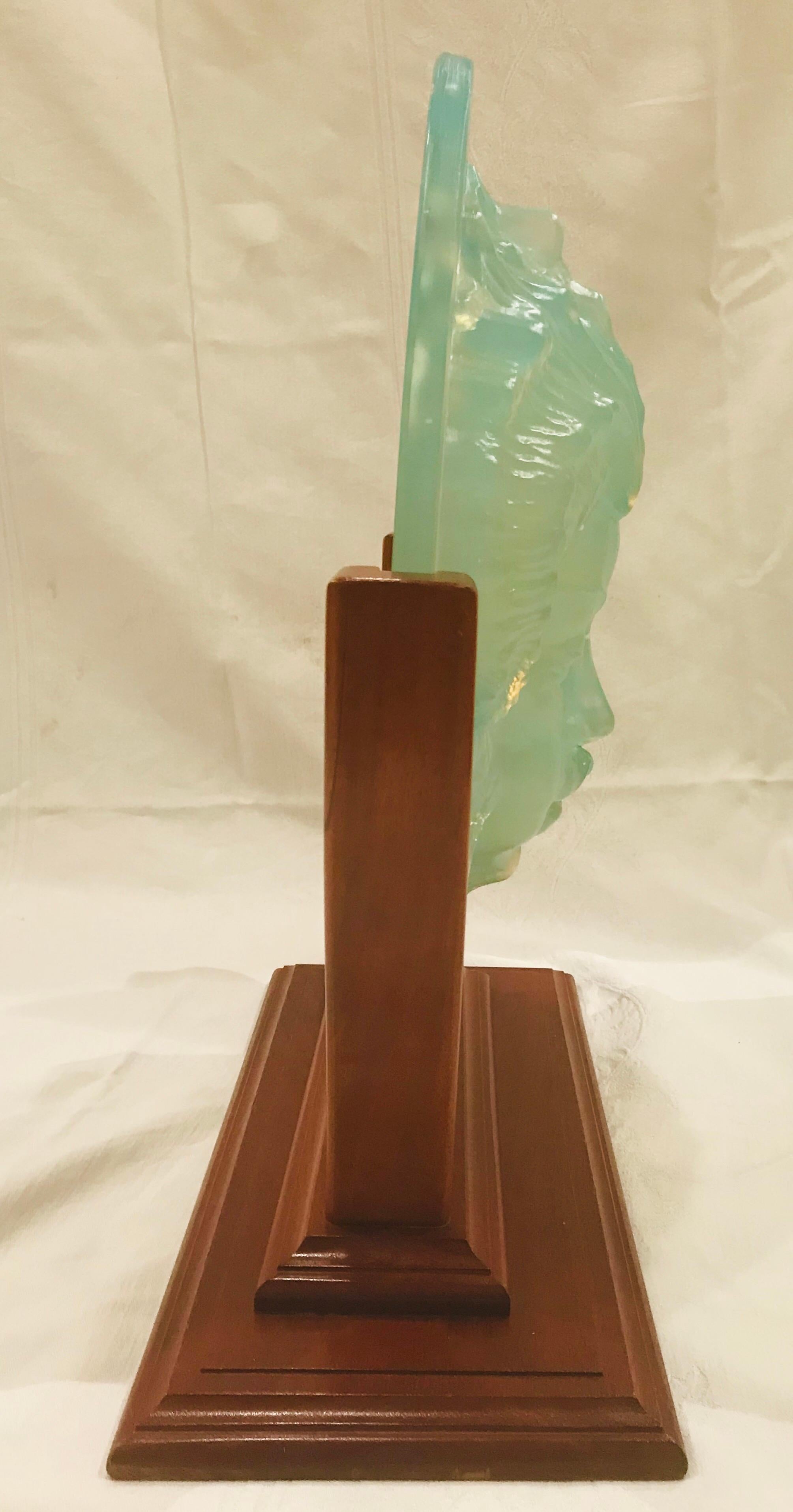 Sabino Opalescent Glass Triton Mask on Mahogany Stand 3