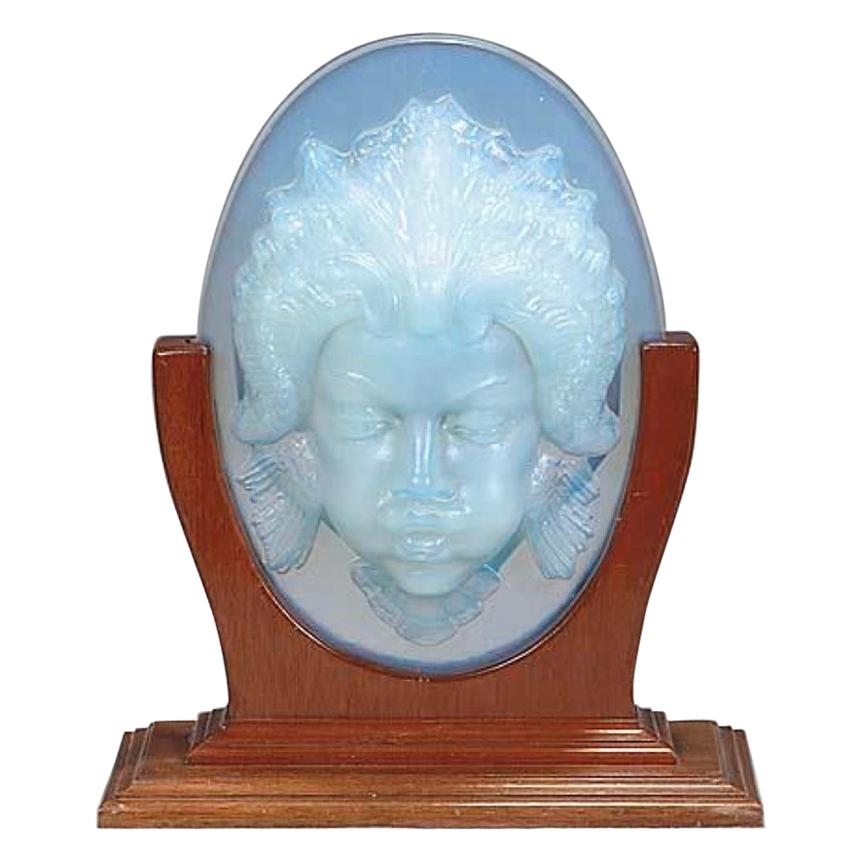 Sabino Opalescent Glass Triton Mask on Mahogany Stand