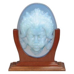 Sabino Opalescent Glass Triton Mask on Mahogany Stand