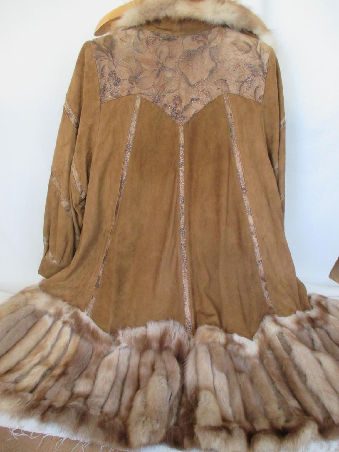 Brown Sable Fur Swing Coat with brown soft leather For Sale
