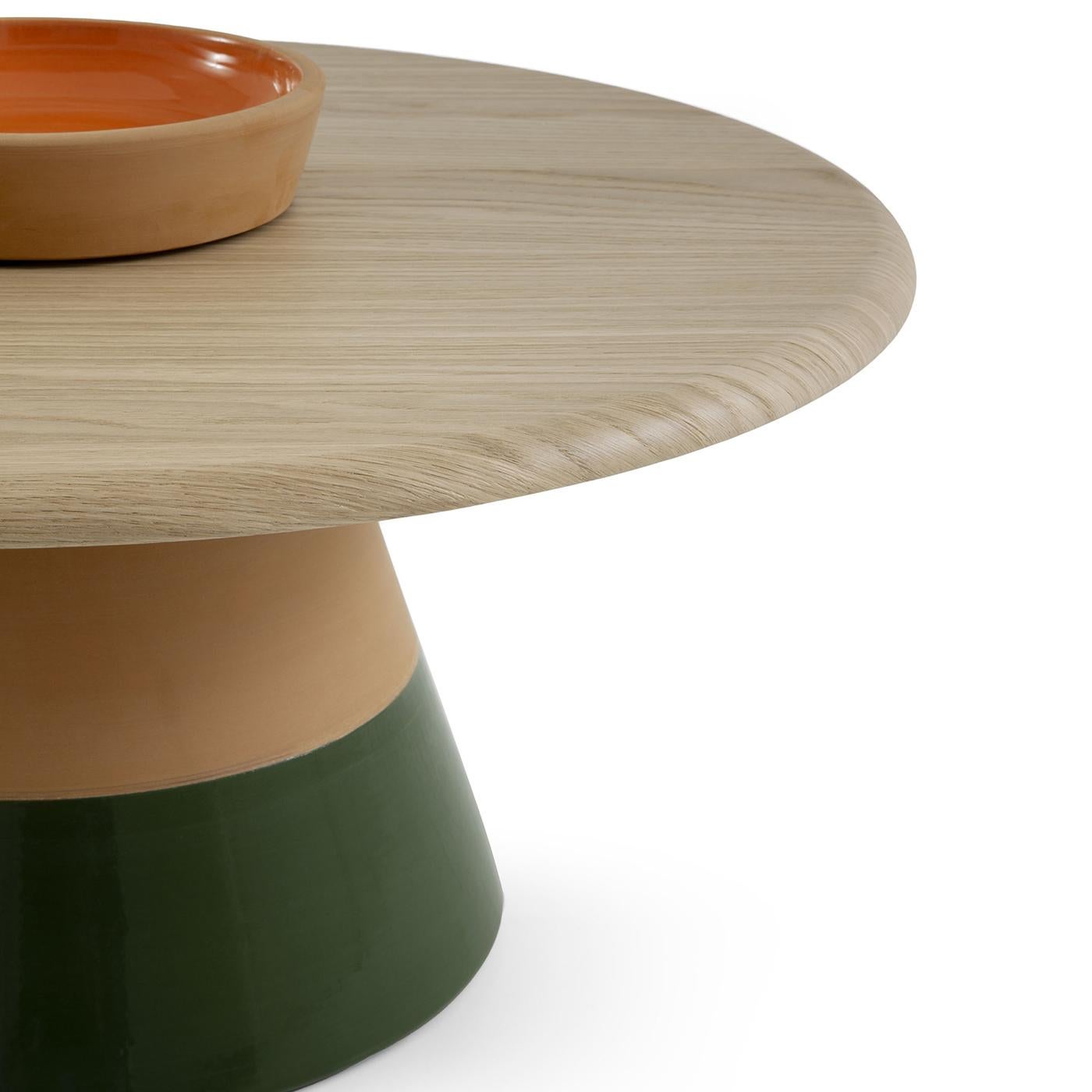 Italian Sablier Small Table with Clay Base & Oak Wood Top by Morica Design For Sale