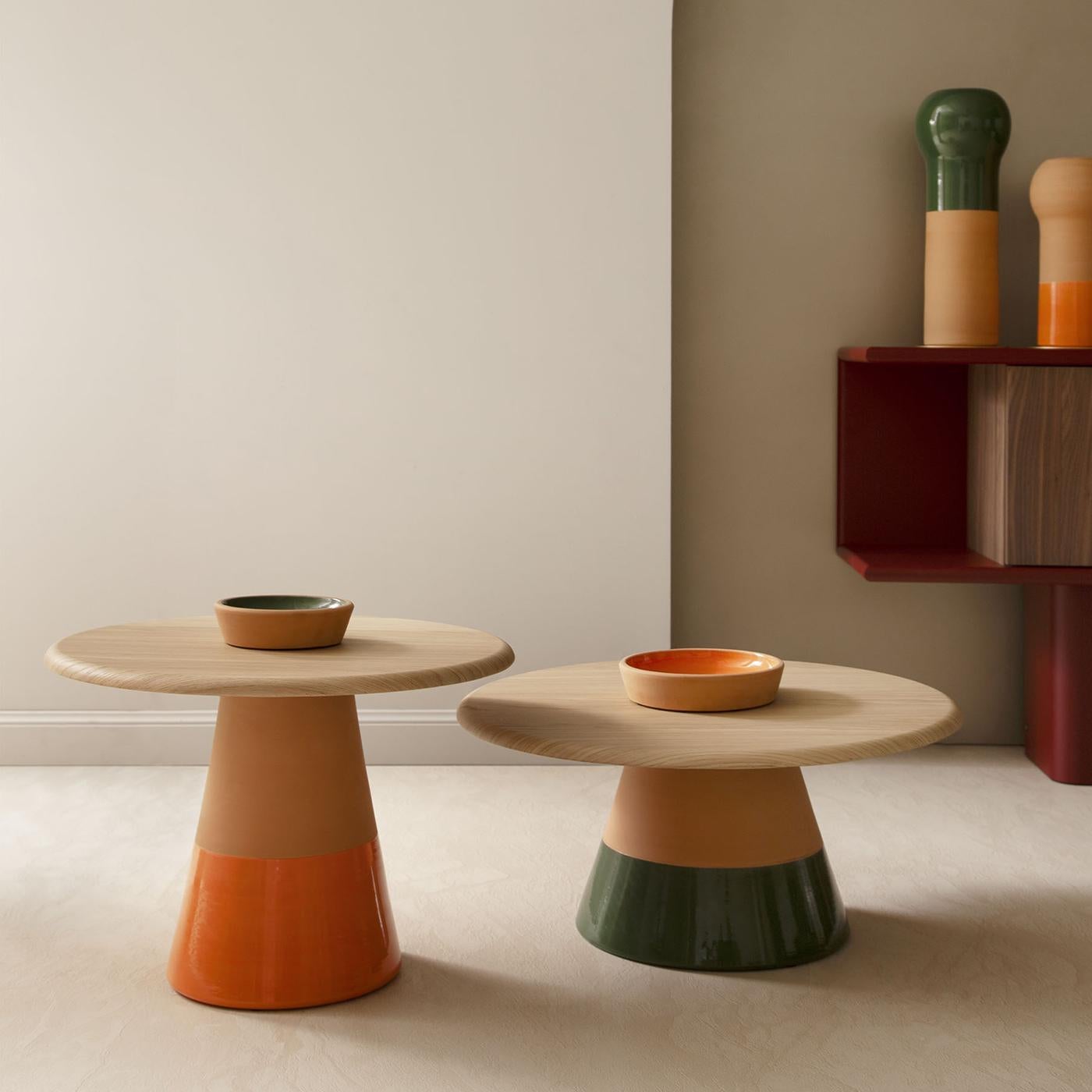 Contemporary Sablier Small Table with Clay Base & Oak Wood Top by Morica Design For Sale
