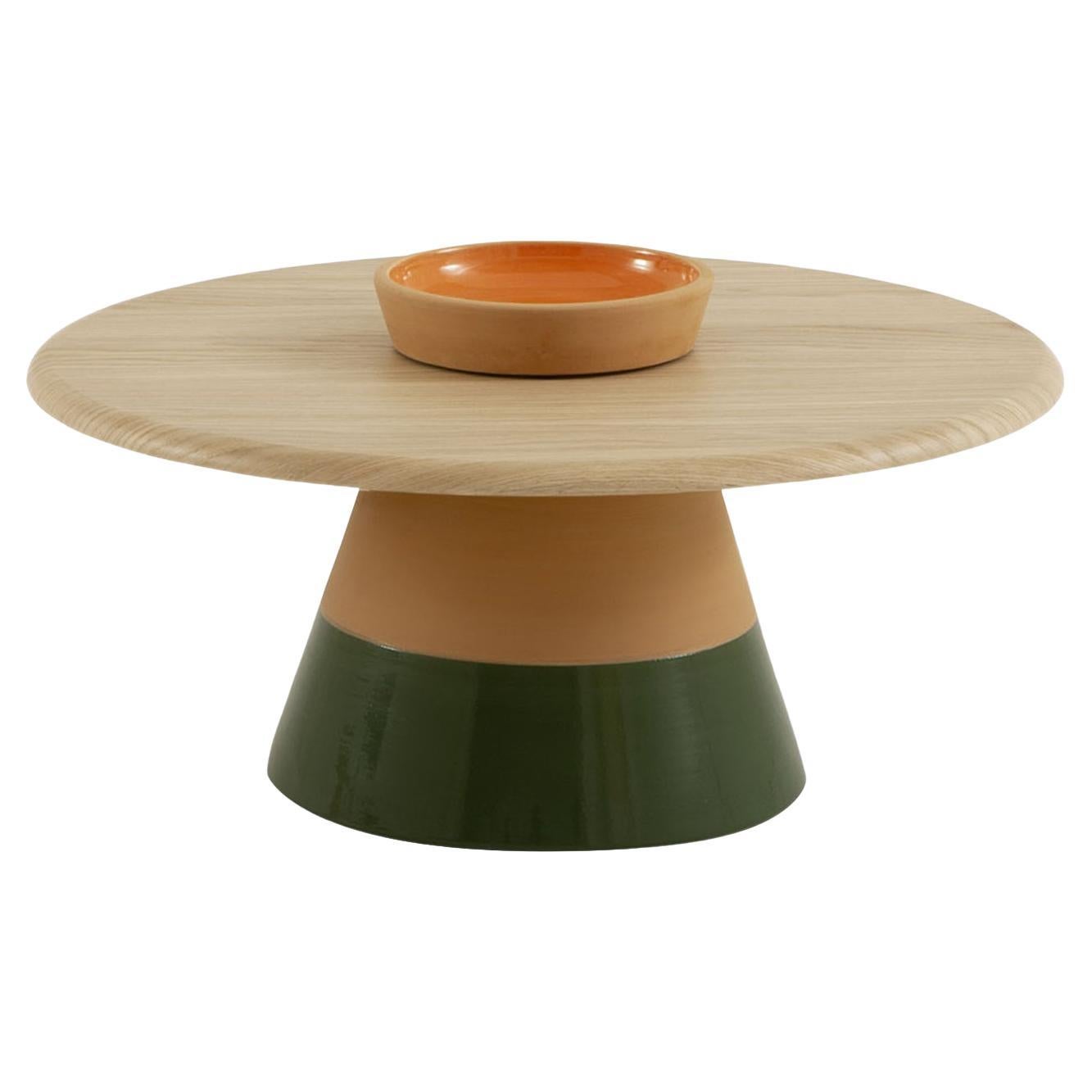 Sablier Kleiner Tisch mit Tonfuß und Eichenholzplatte von Morica Design
