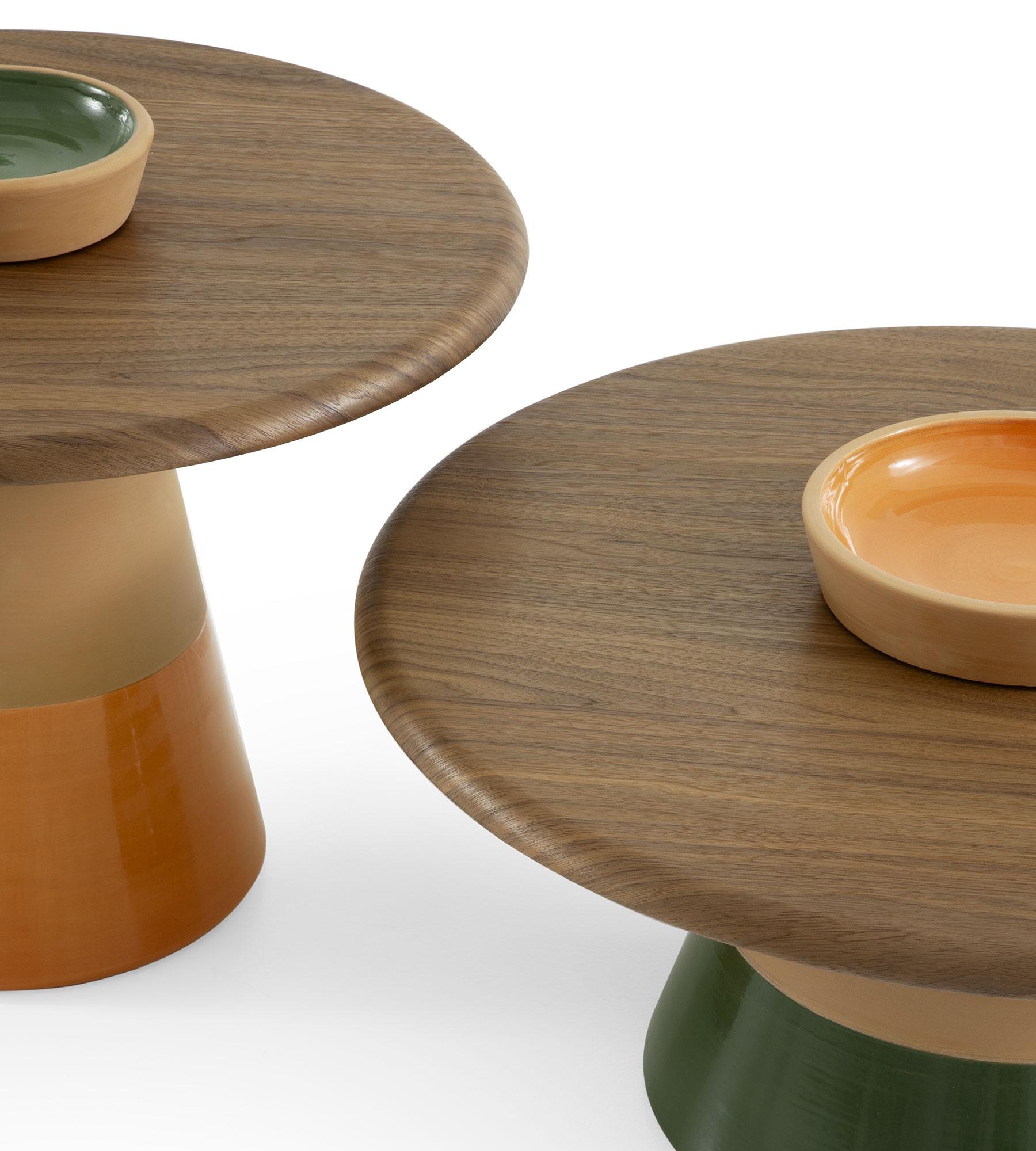 Contemporary Sablier Walnut and Clay Coffee Table by Morica Design For Sale
