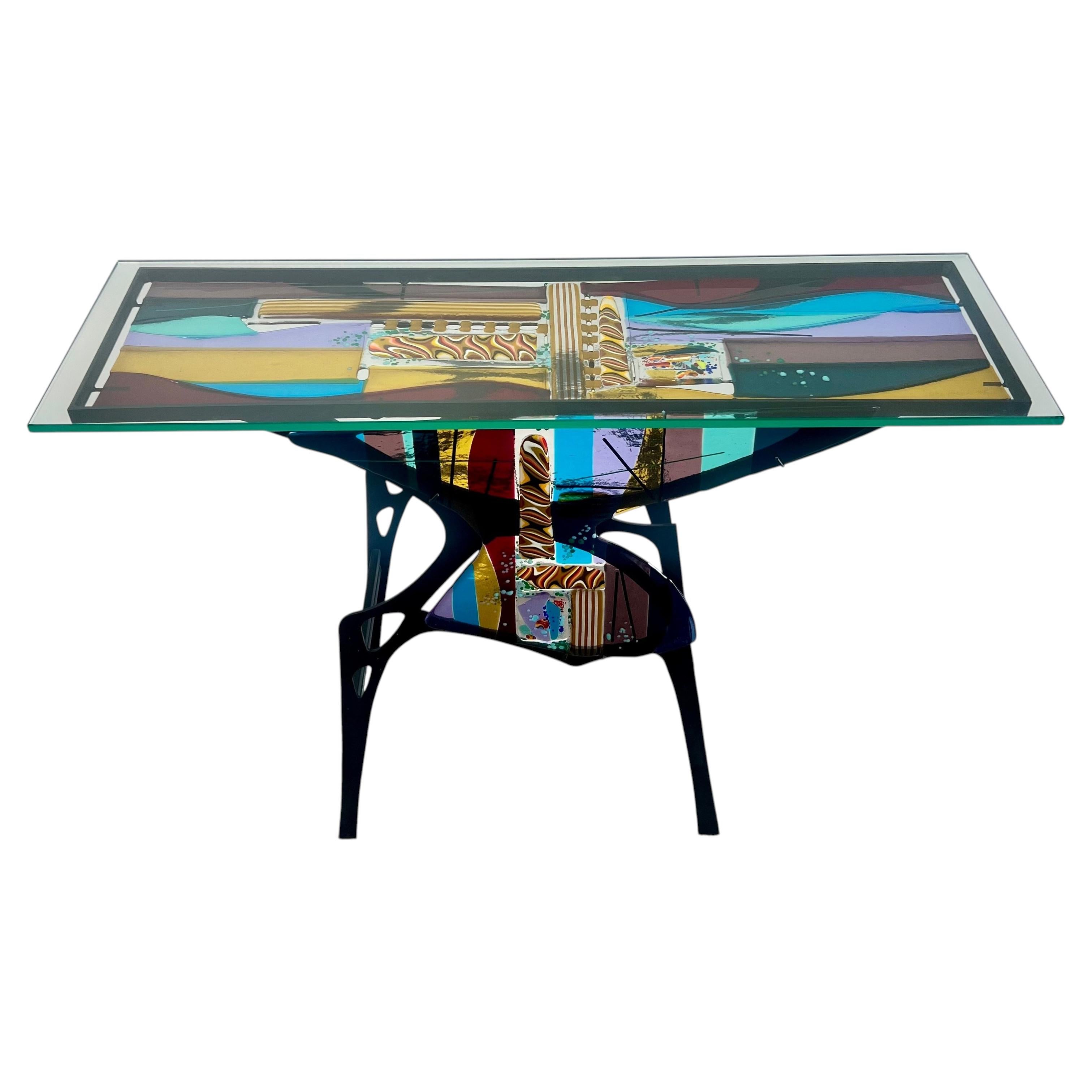 Sabra Richards Art Glass & Steel Sculptural Console Table, Signed & Dated 2008 For Sale