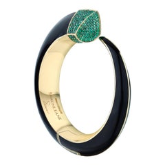 Sabre Fine Bangle - 18 Carat Yellow Gold, Emerald, Diamond & Ceramic