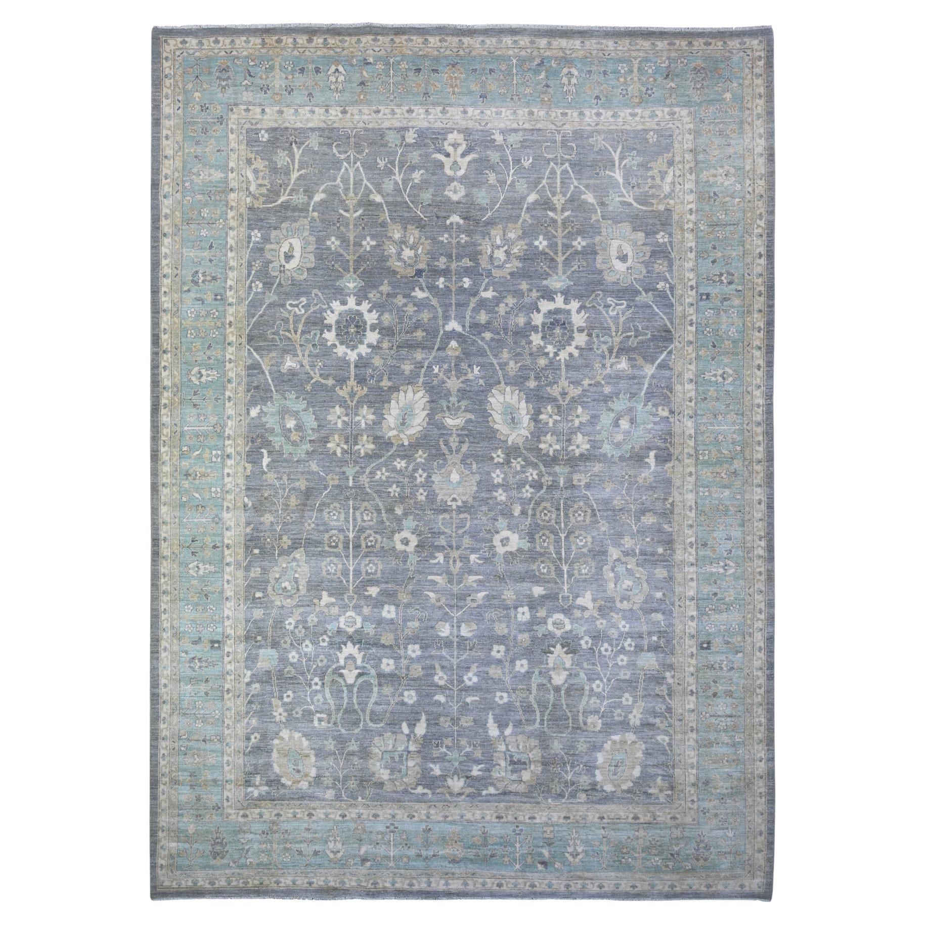 Tapis oriental Sabre Gray Peshawar Mahal Design noué à la main 10'2" x 14'