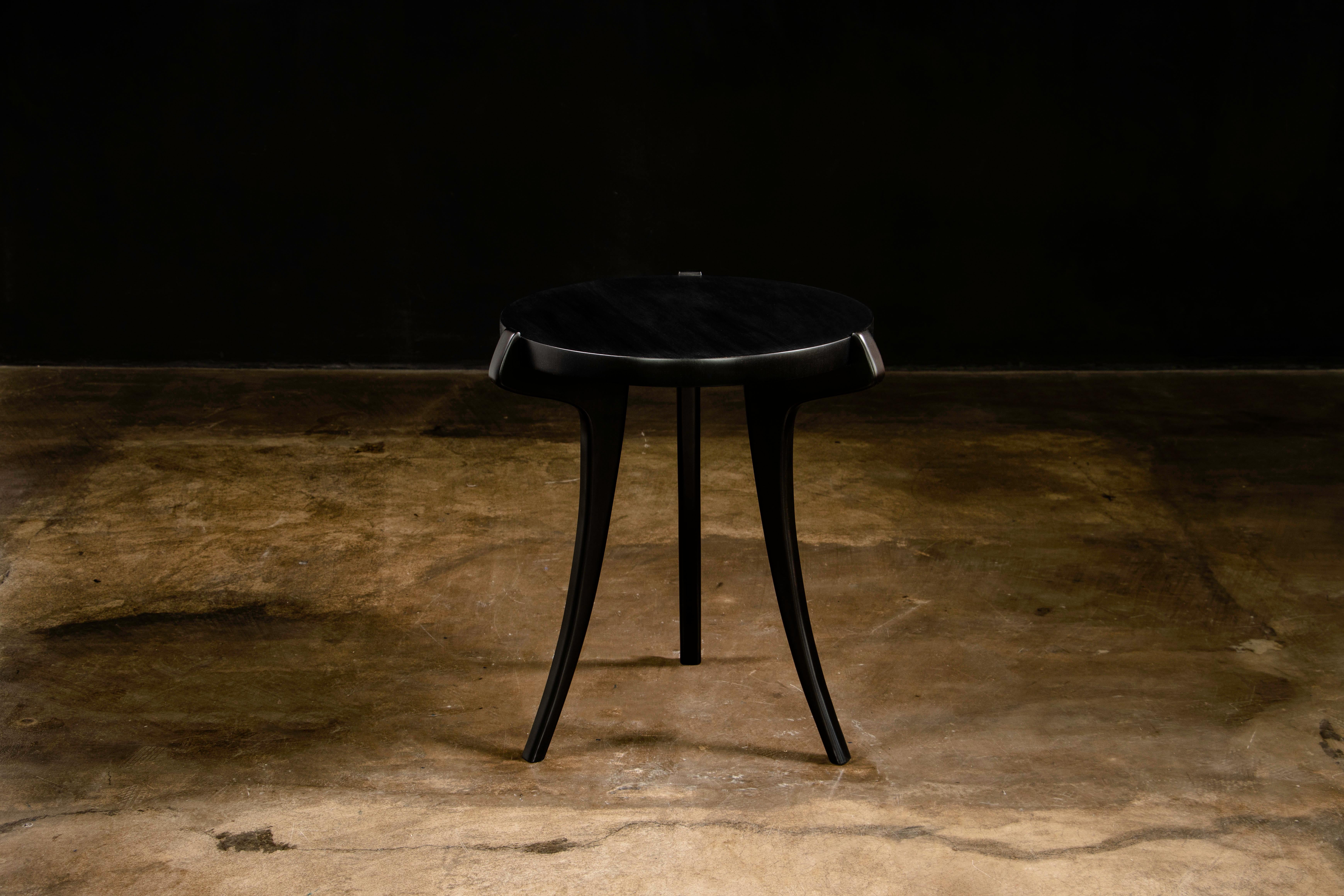 Woodwork Sabre Legged Modern Round Side Cocktail Table in Ebony from Costantini, Uccello For Sale