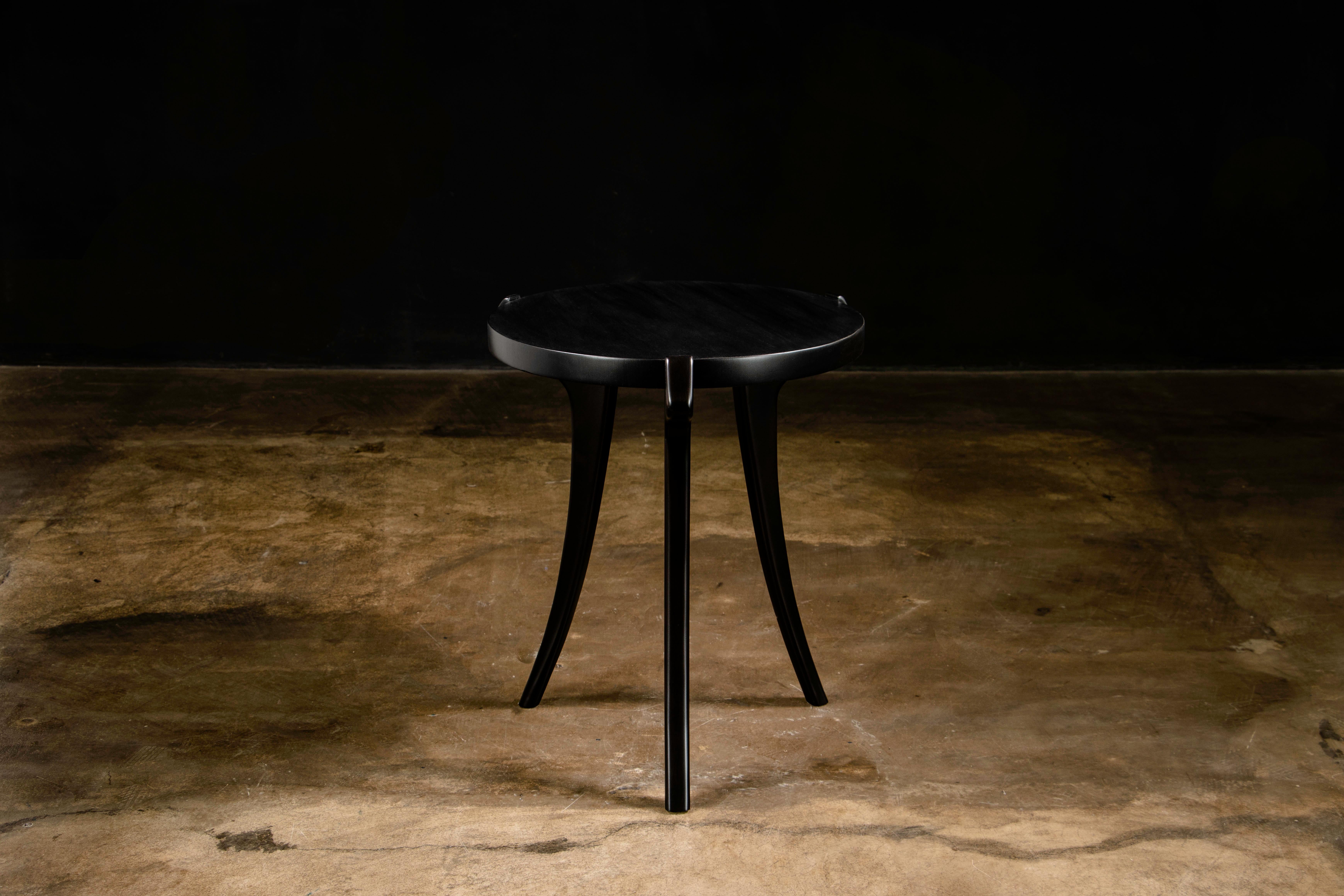 Sabre Legged Modern Round Side Cocktail Table in Ebony from Costantini, Uccello In New Condition For Sale In New York, NY