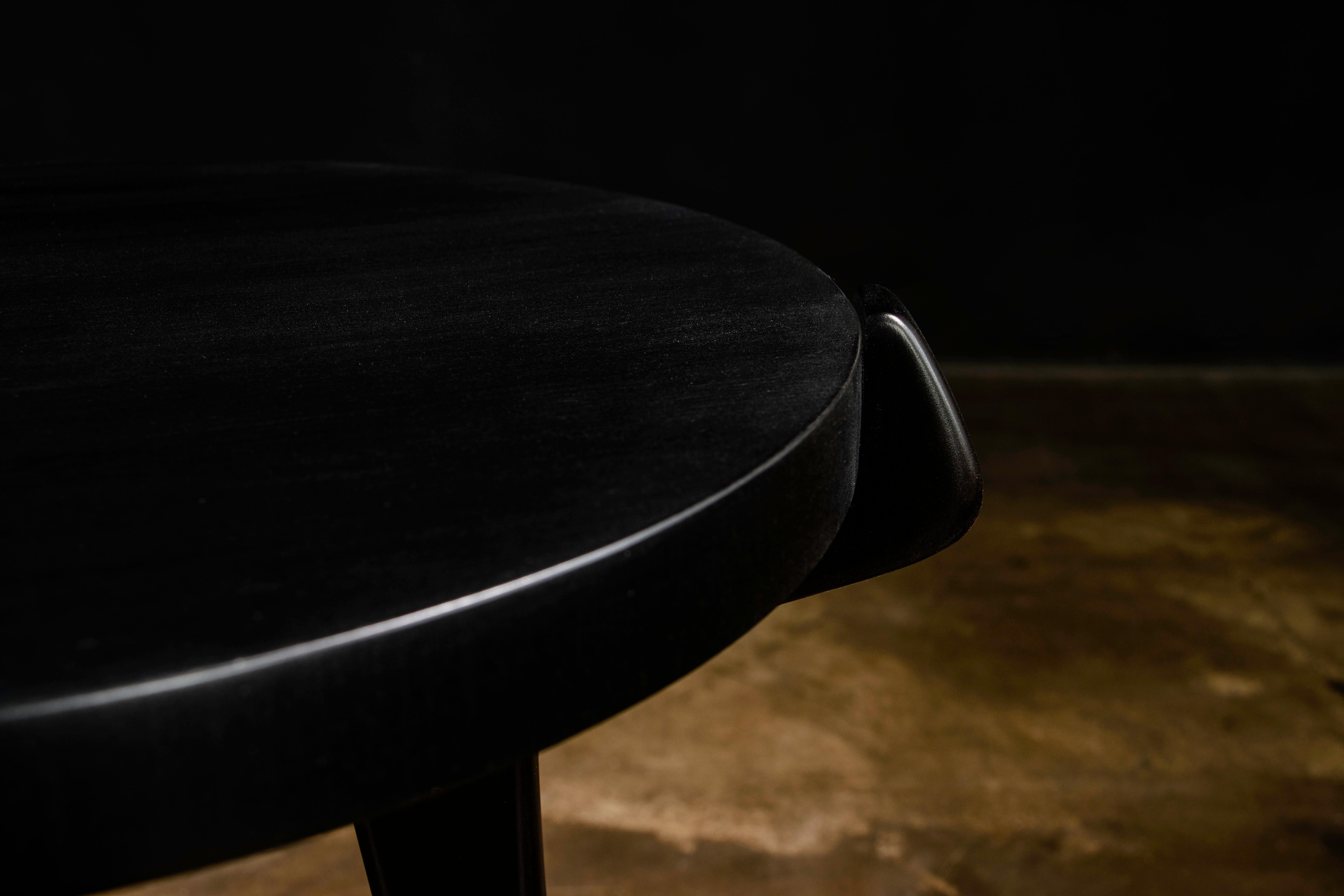 Wood Sabre Legged Modern Round Side Cocktail Table in Ebony from Costantini, Uccello For Sale