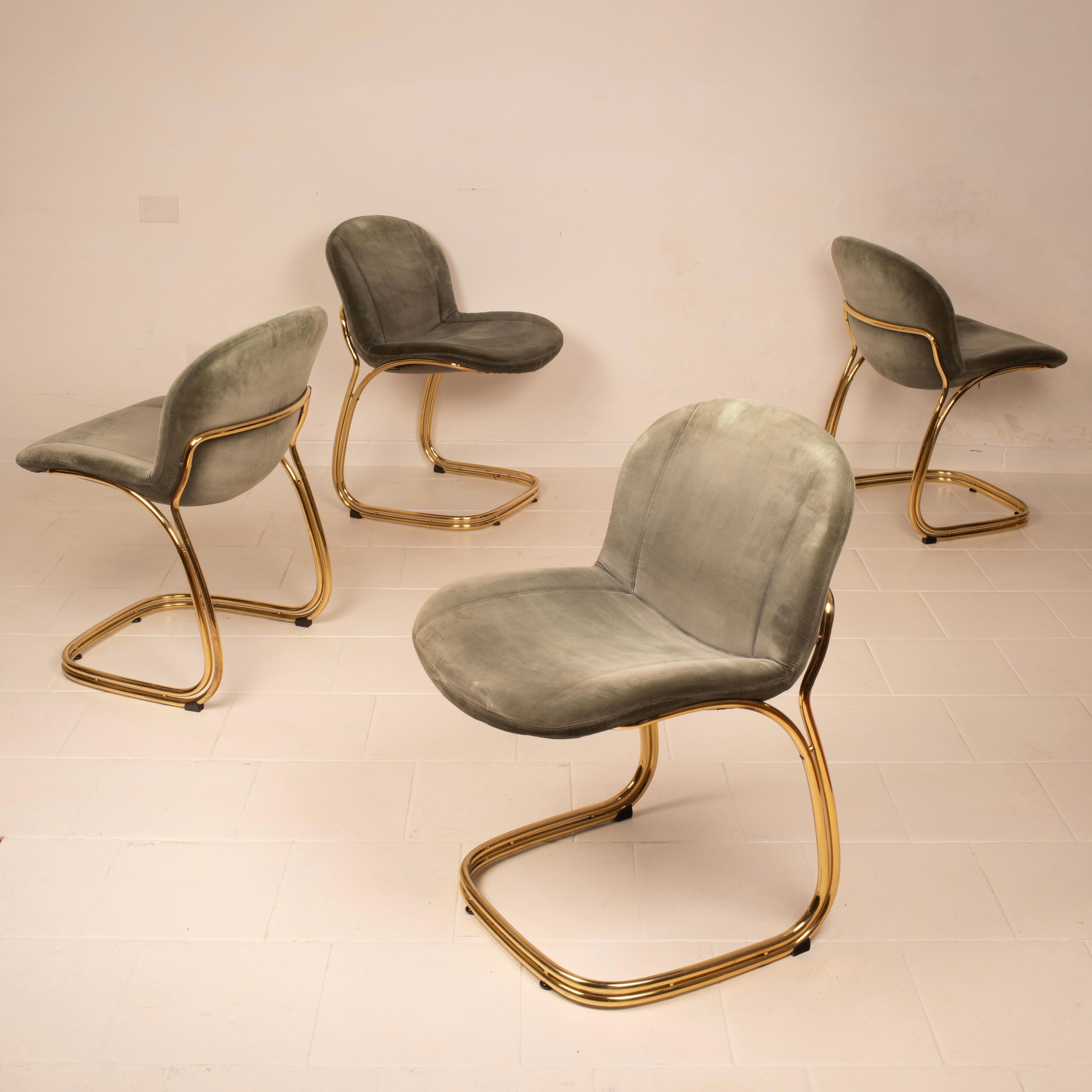 Italian Sabrina Brass Chairs Limited Edition by Giorgio Rinaldi for RIMa Padova 1970 For Sale