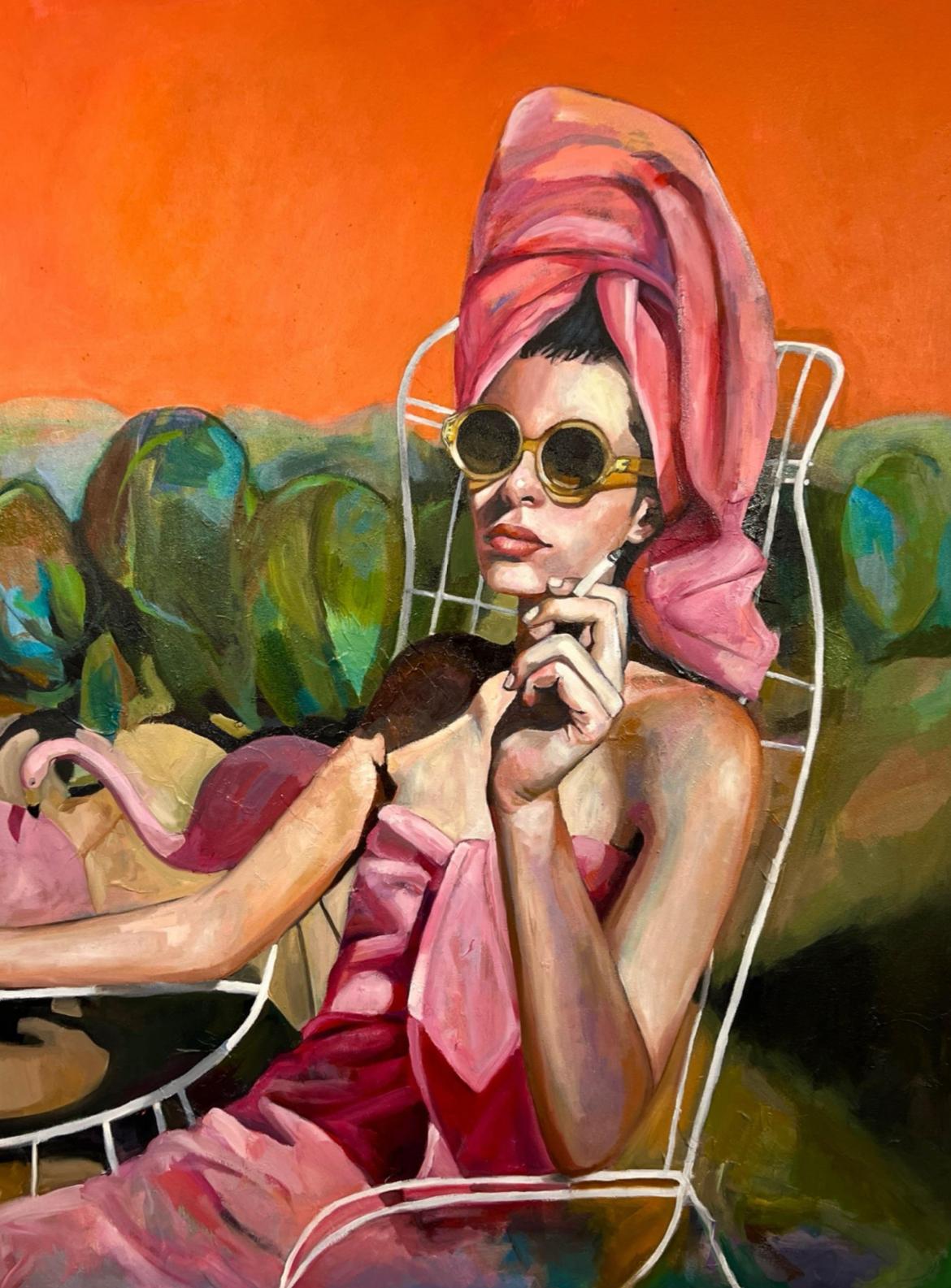 Sabrina Cabada Portrait Painting – Cactus und Flamingo