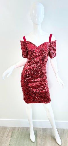 Sabrina Carpenter's Manchild 90s The Lilly Rubin Rot Sequin Off Shoulder Dress Vtg