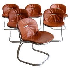 Ensemble de six chaises Sabrina de Gastone Rinaldi pour Rima en chrome et cuir