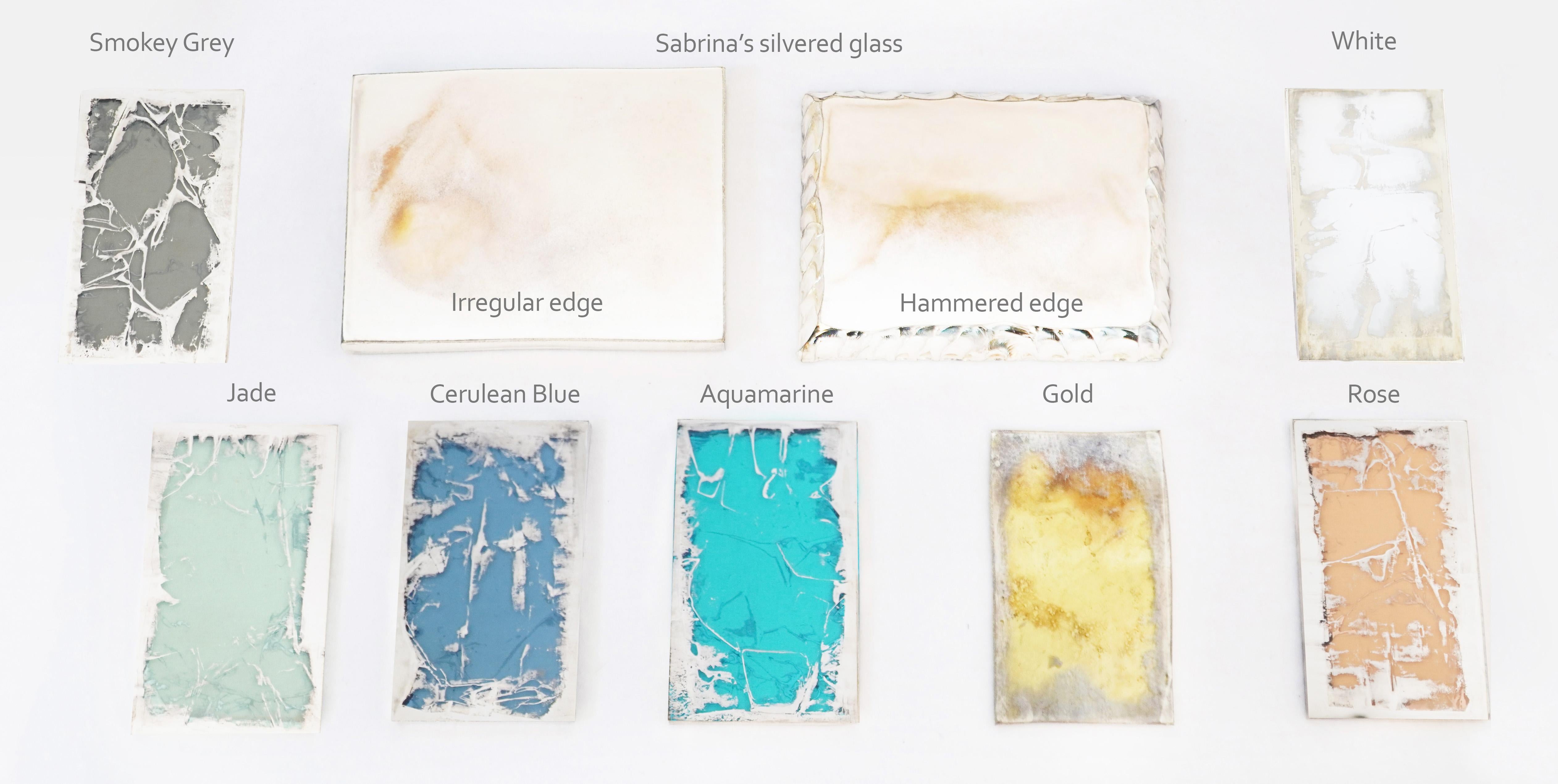A variety of precious Sabrina Landini's silvered glass samples.
Require your colors, three pieces in total will be provided.
Make your selection request.

If all colors, available in Sabrina Landini collection, are required, we kindly invite you to