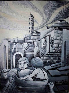 Matera in the 1950s - Original Oil Painting on Canvas by Sabrina Pugliese - 2017